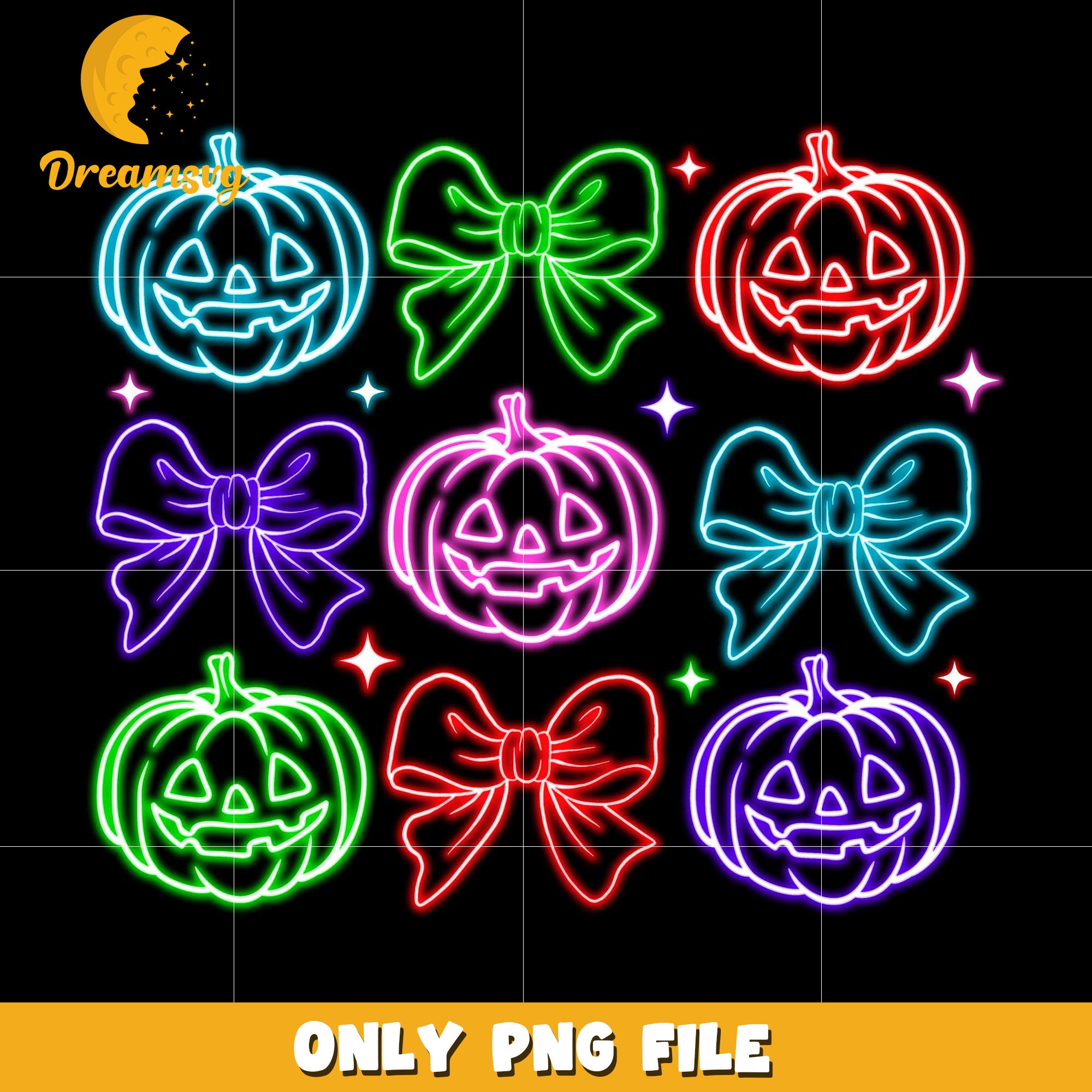 Pumpkins neon png, spooky autumn​ png, trick or treat png