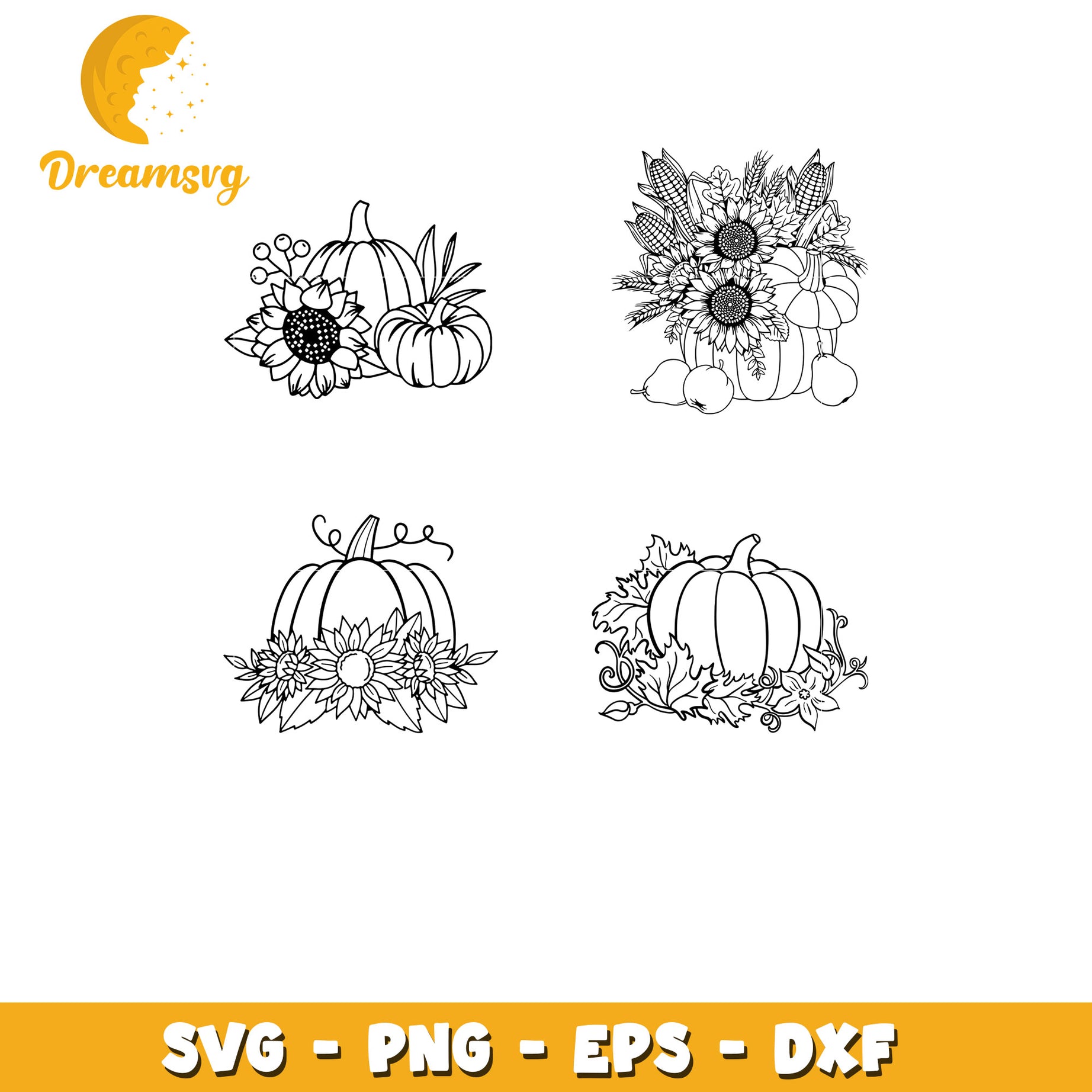 Pumpkin and sunflower bundle svg, vintage design svg