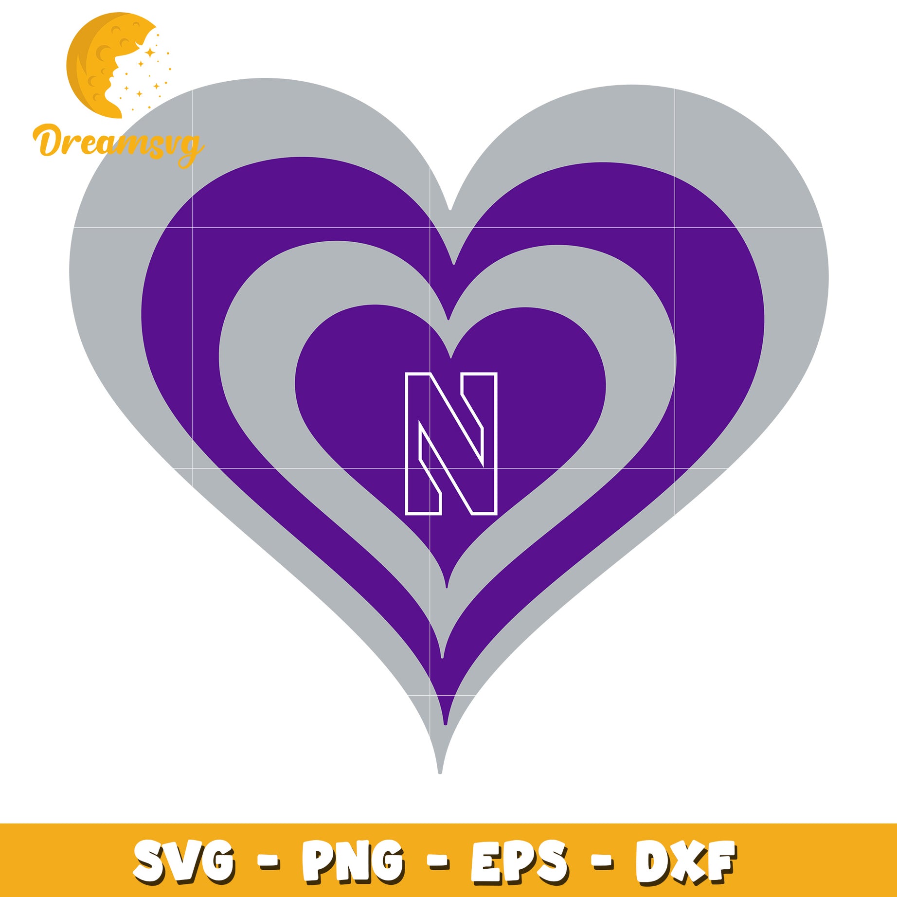 Purple Heart Letter N SVG PNG EPS DXF