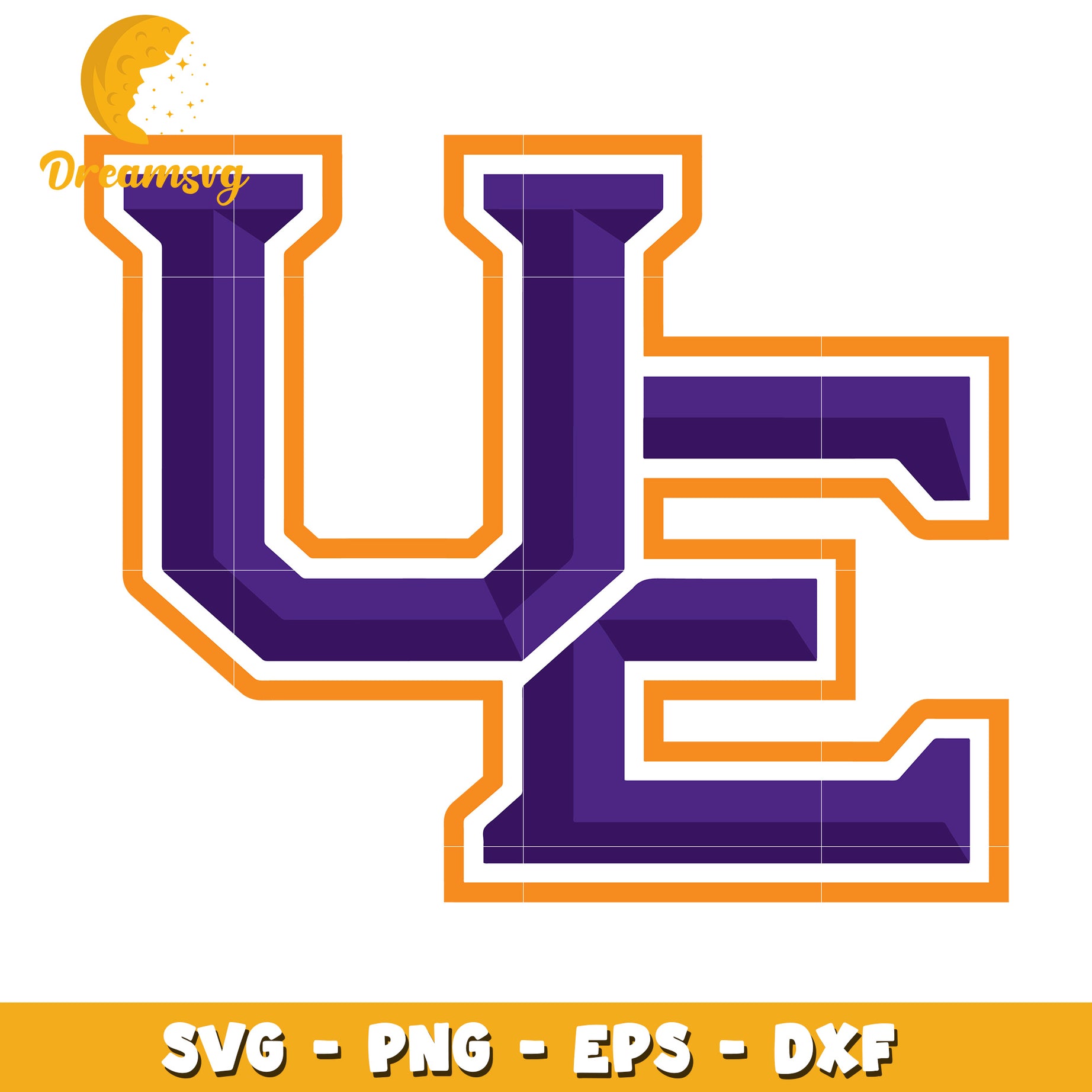 Purple Orange UE Varsity Letters SVG PNG EPS DXF