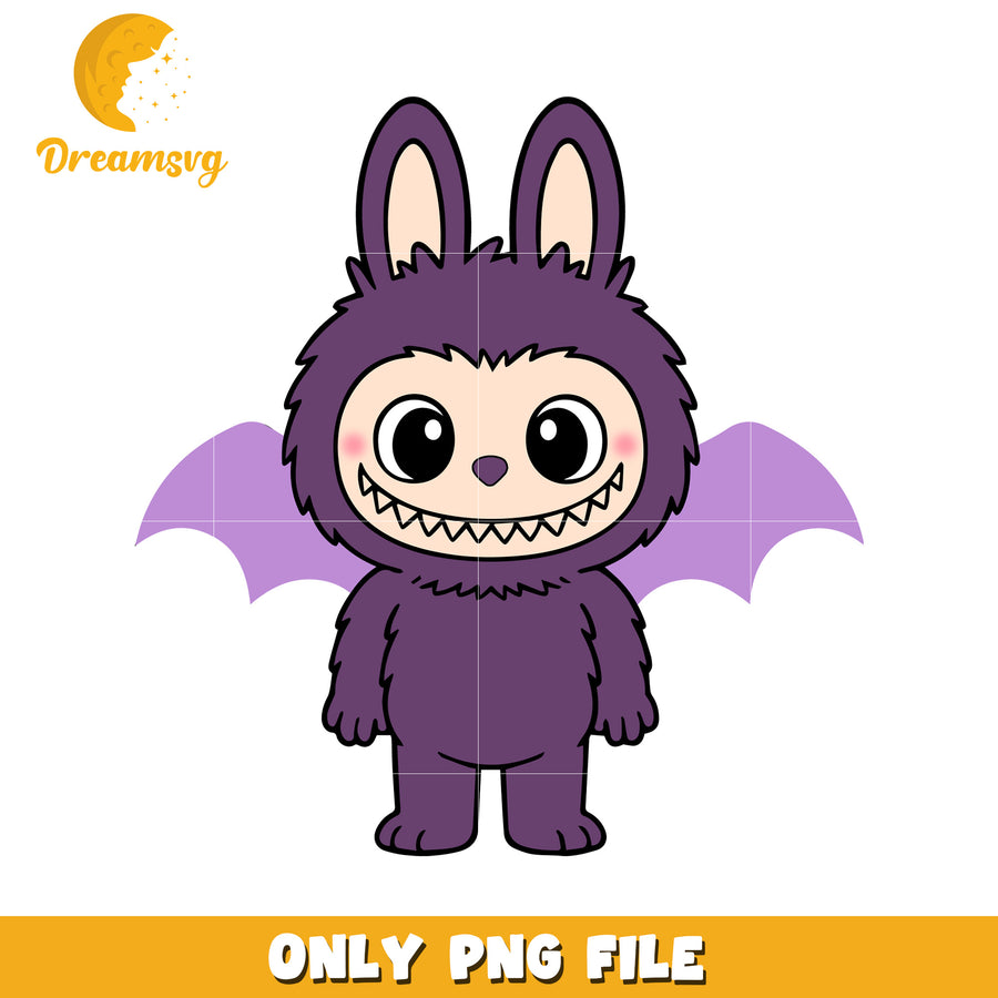 Purple bat labubu design png, halloween labubu png, halloween pumpkin png