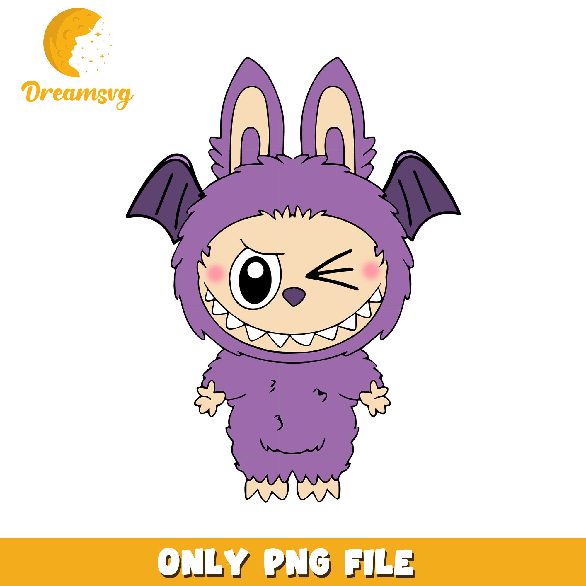 Purple bat labubu design png, halloween time png, spooky season png