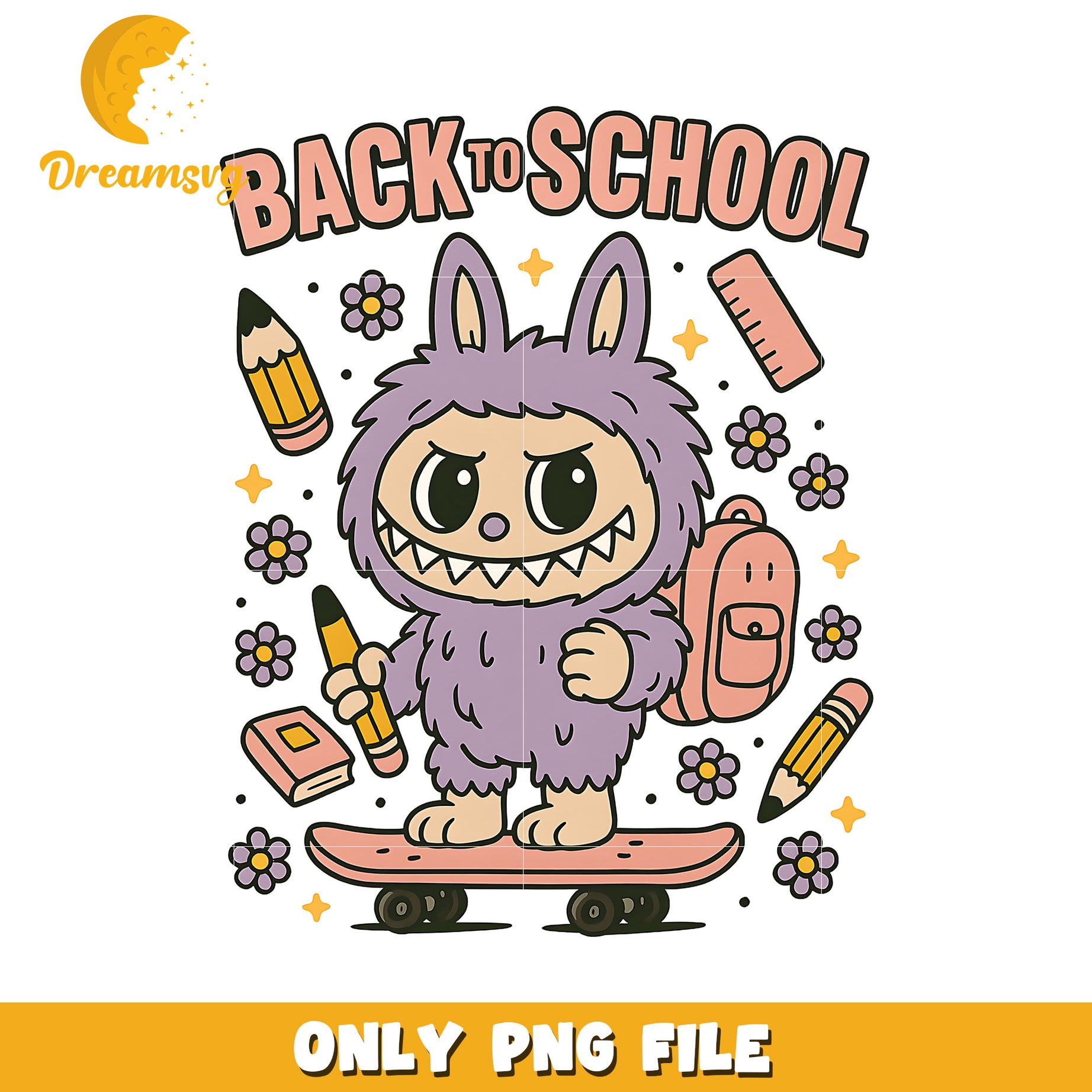 Purple labubu back to school png, cute labubu png, popmart labubu png