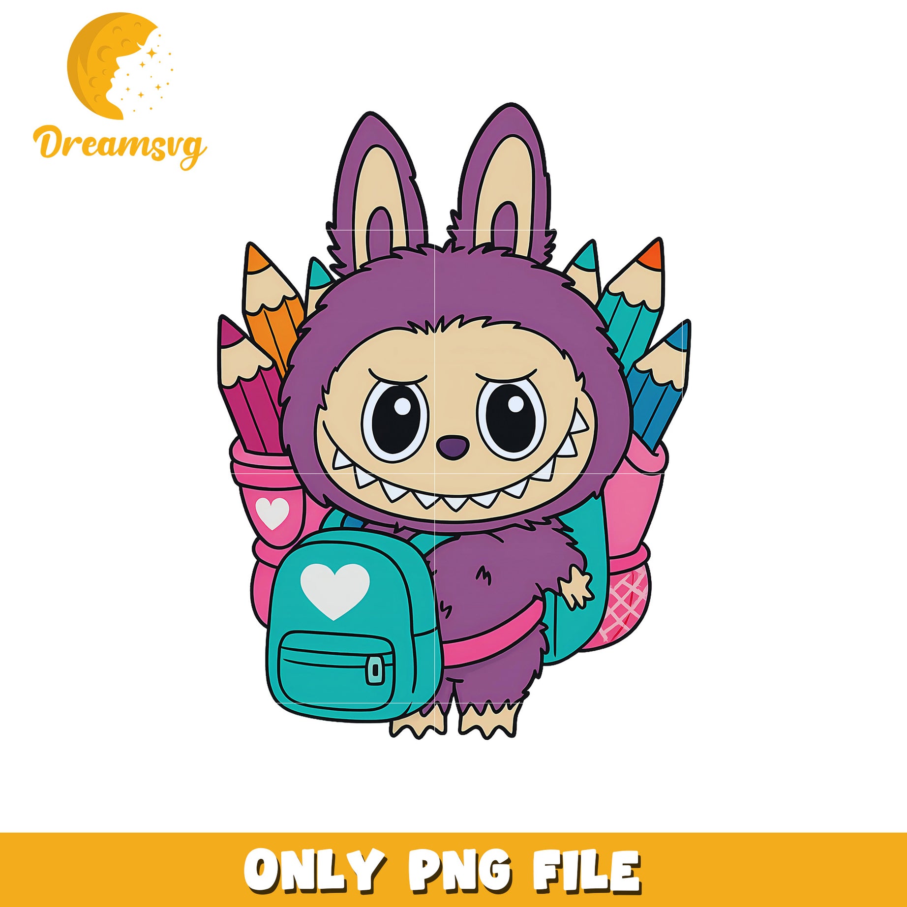 Purple labubu go to school png, labubu characters​ png, labubu wallpaper png