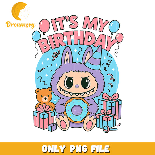 Purple labubu its my birthday png, cute labubu png, popmart labubu png