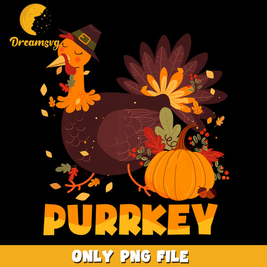 Purrkey Turkey Pilgrim Hat Thanksgiving PNG, Fall Pumpkin, Autumn PNG