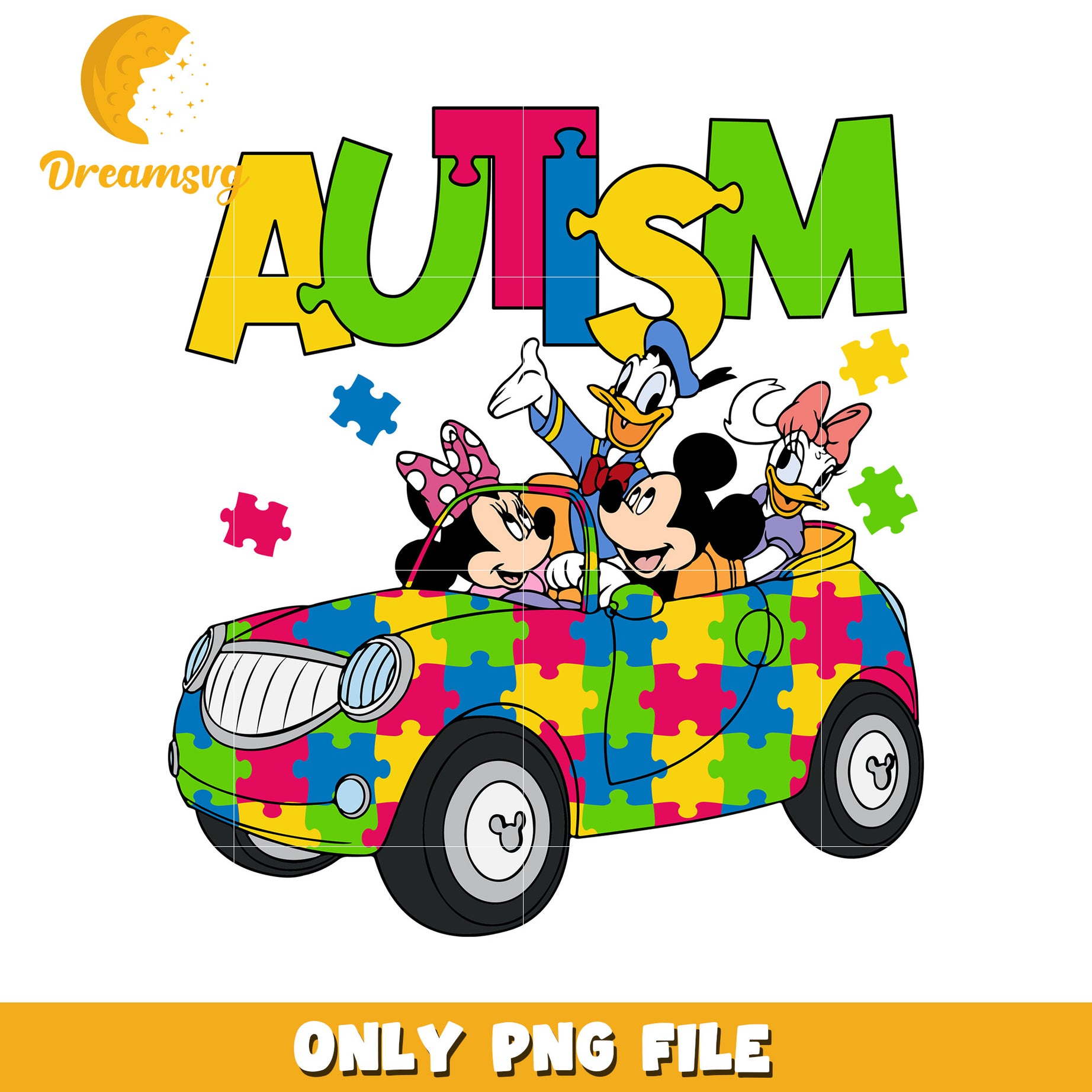 Puzzle car mickey and friends png, autism awareness png