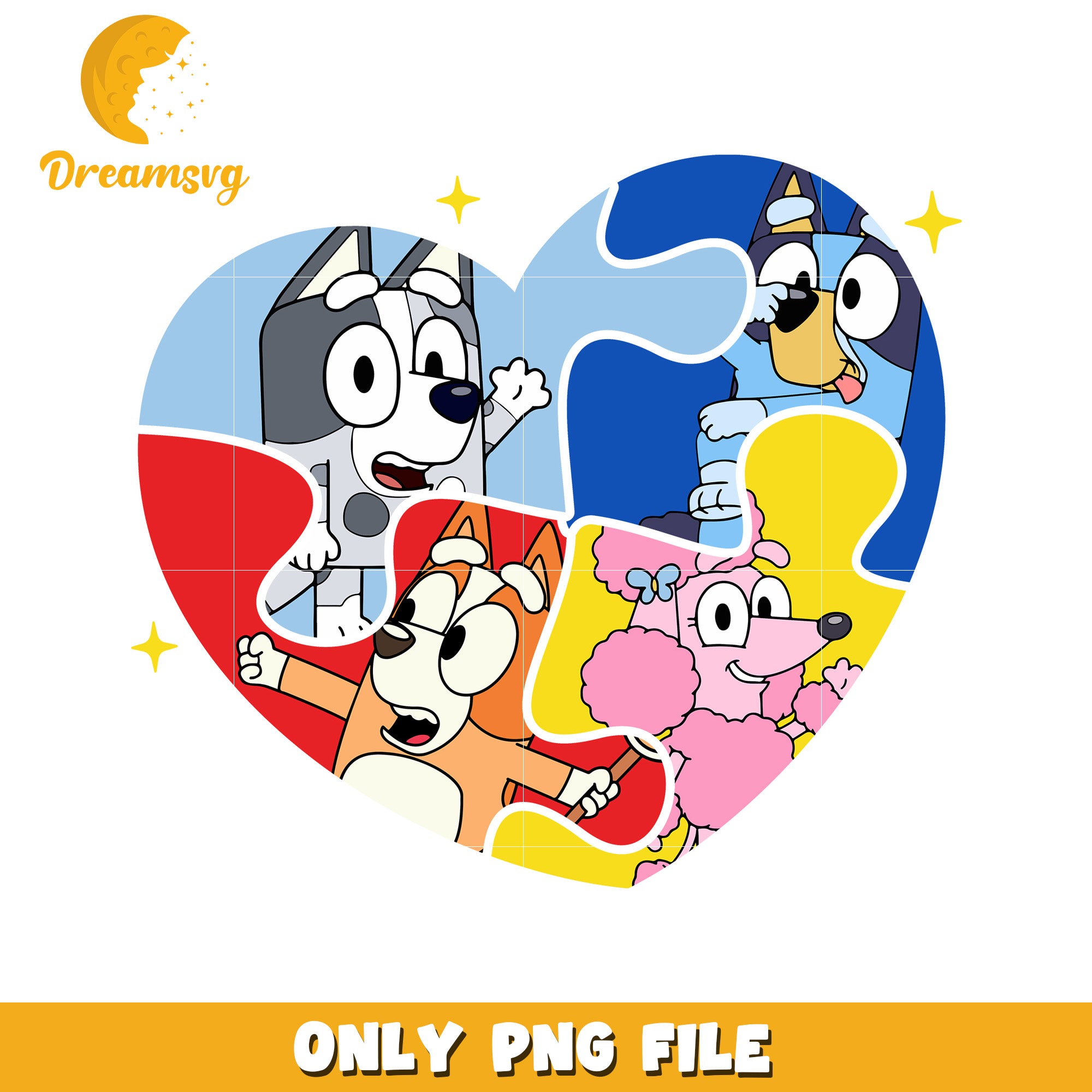 Puzzle heart bluey characters png, autism awareness png, cartoon png