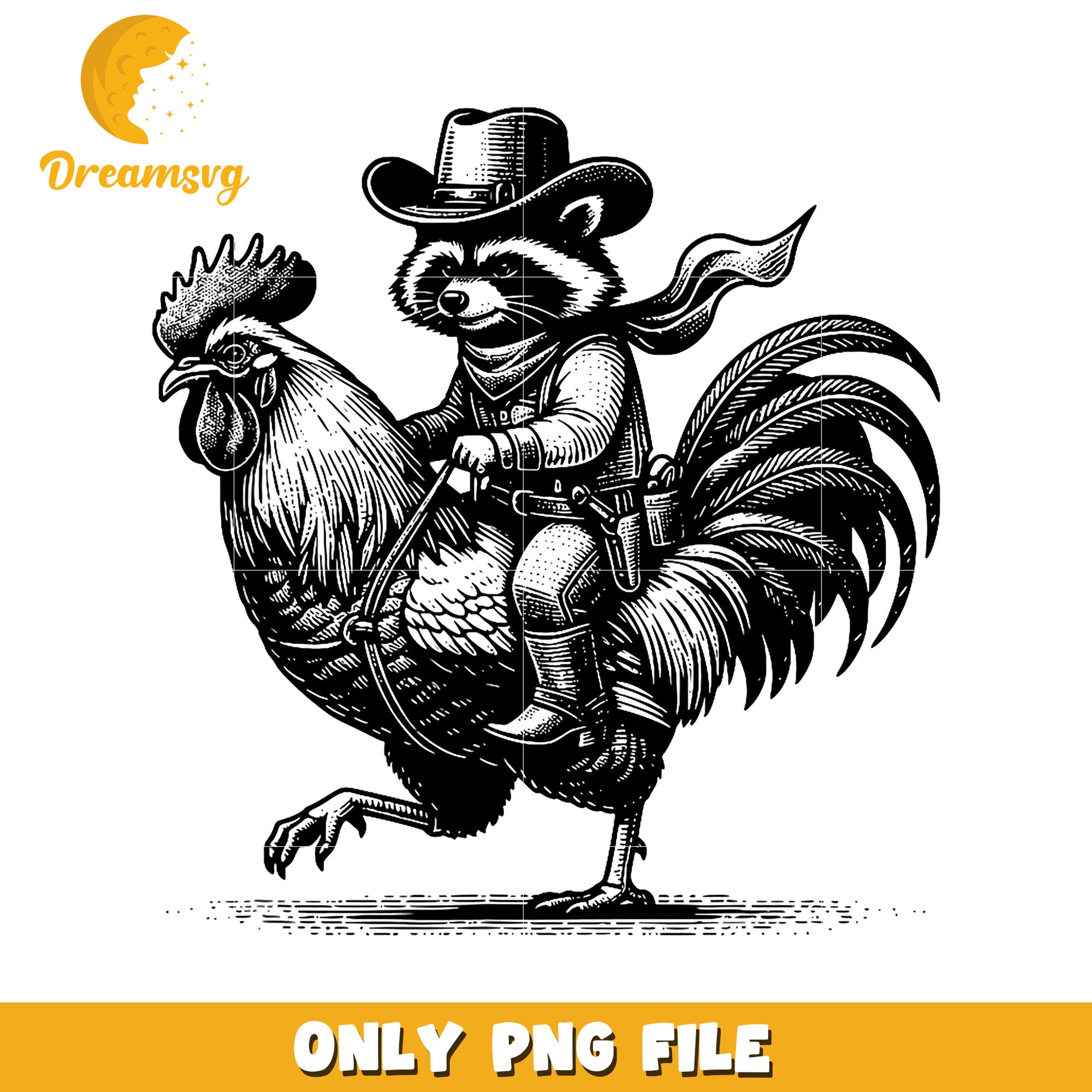 Raccoon Cowboy Rooster PNG Clipart