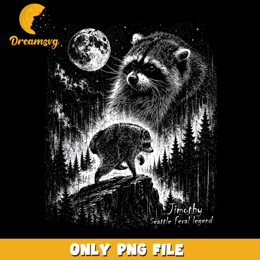 Raccoon Full Moon Forest Night PNG, Feral Legend Wildlife, Nature PNG