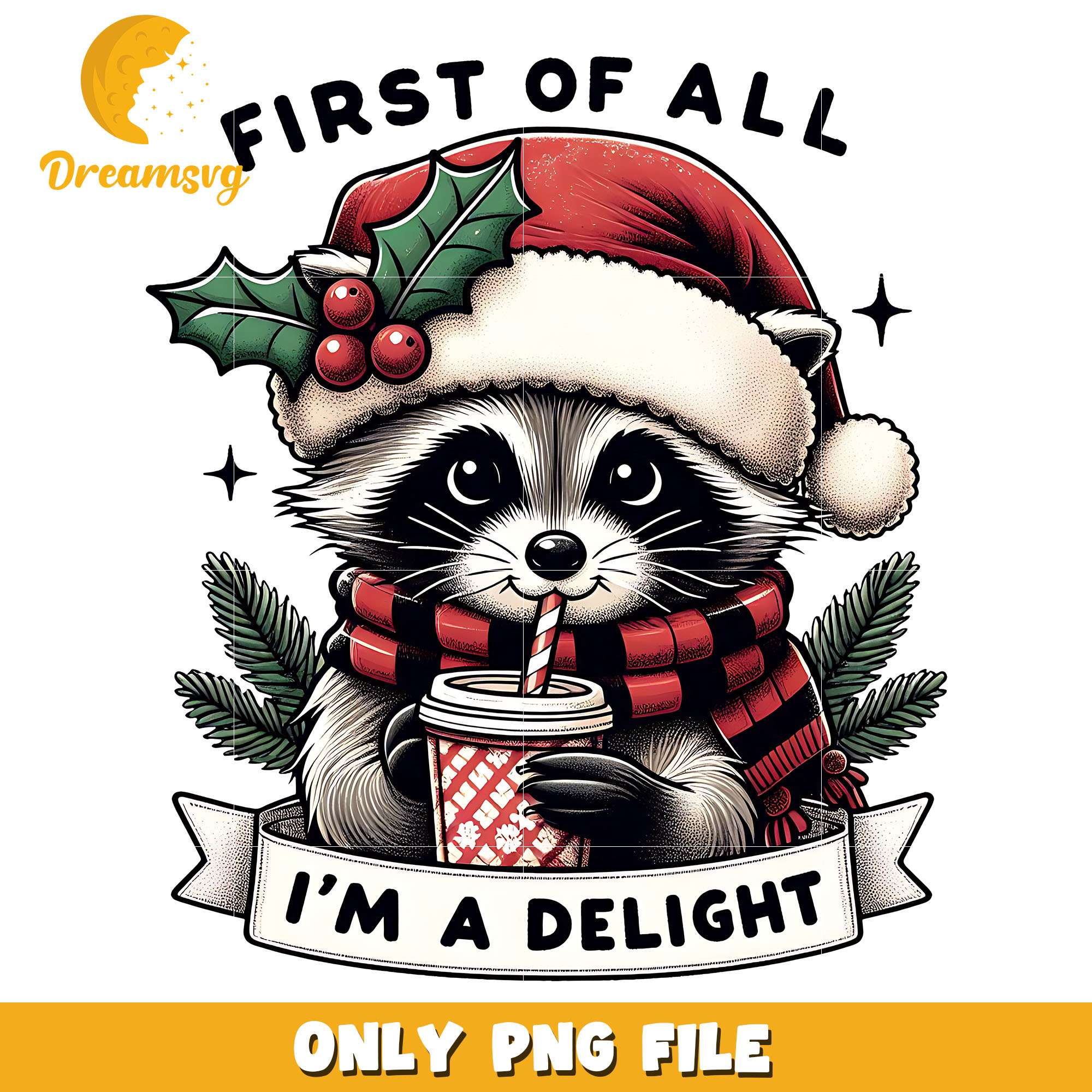 Raccoon I'm a delight png, Raccoon png, christmas png