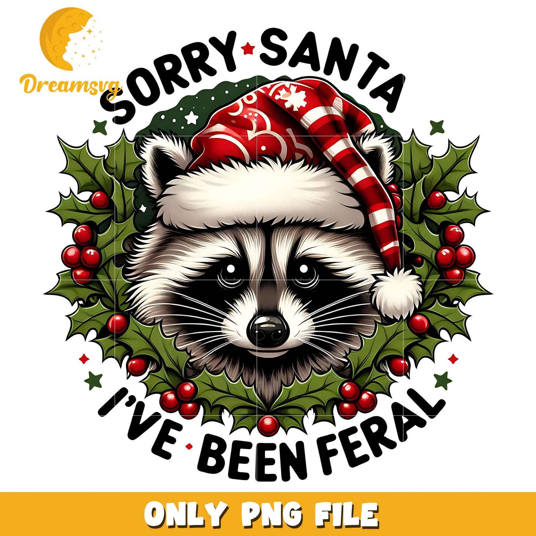 Raccoon Wreath sorry santa png, Raccoon png, christmas png