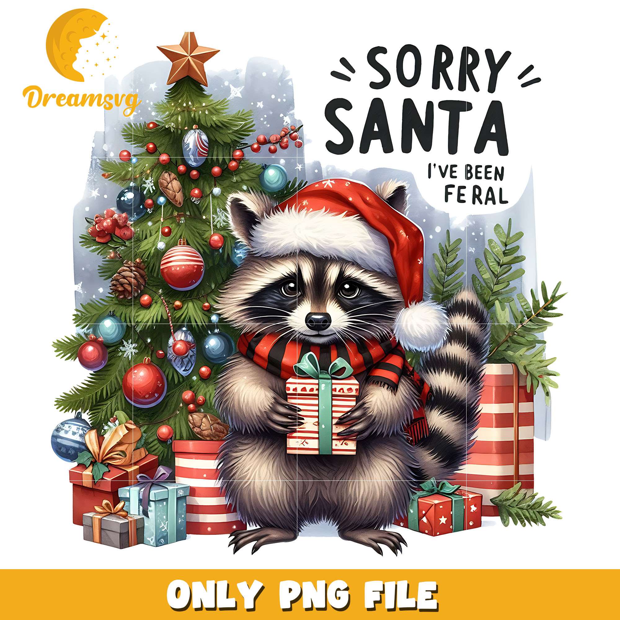 Raccoon christmas gift sorry santa png, Raccoon png, christmas png