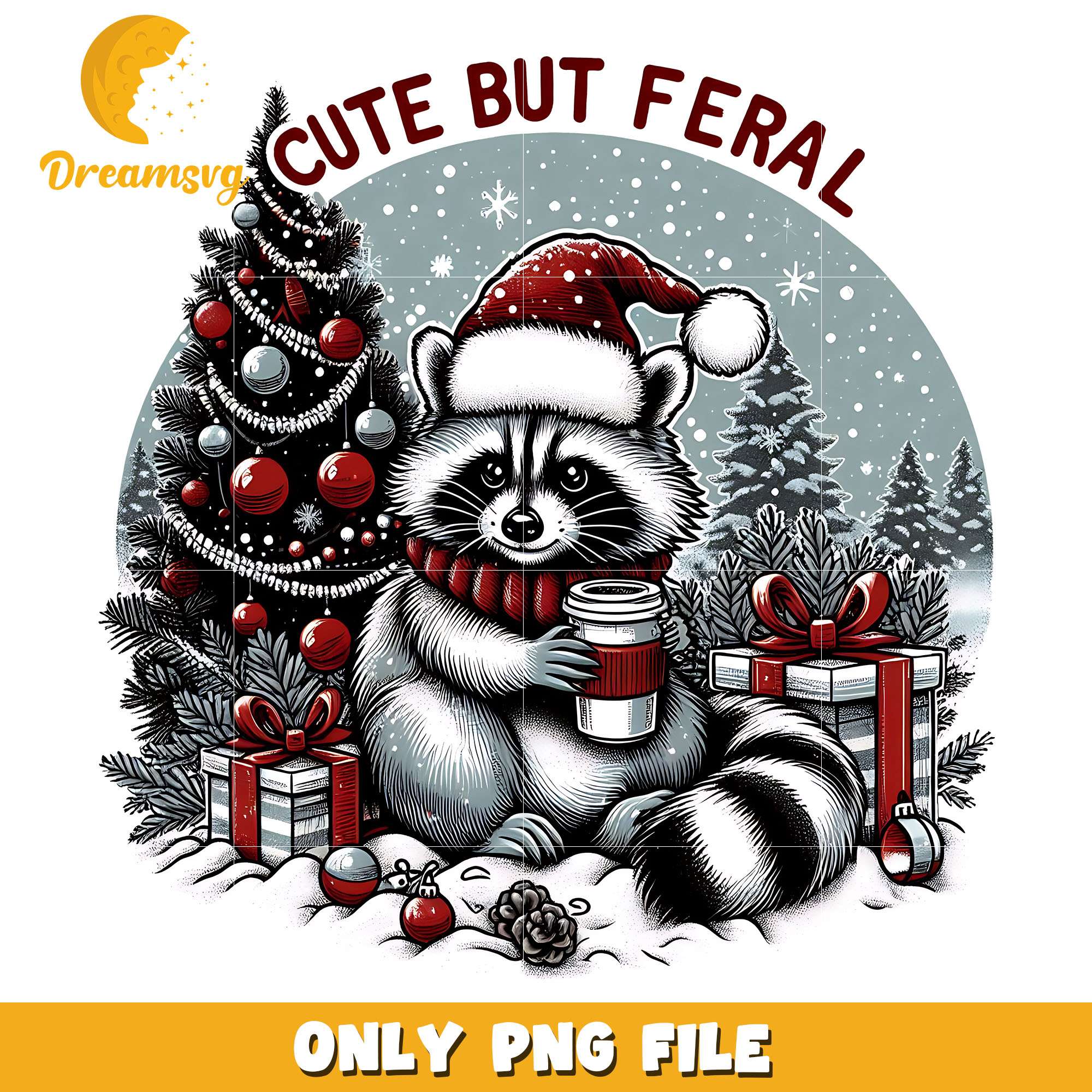 Raccoon cute but feral png, raccoon png, christmas png