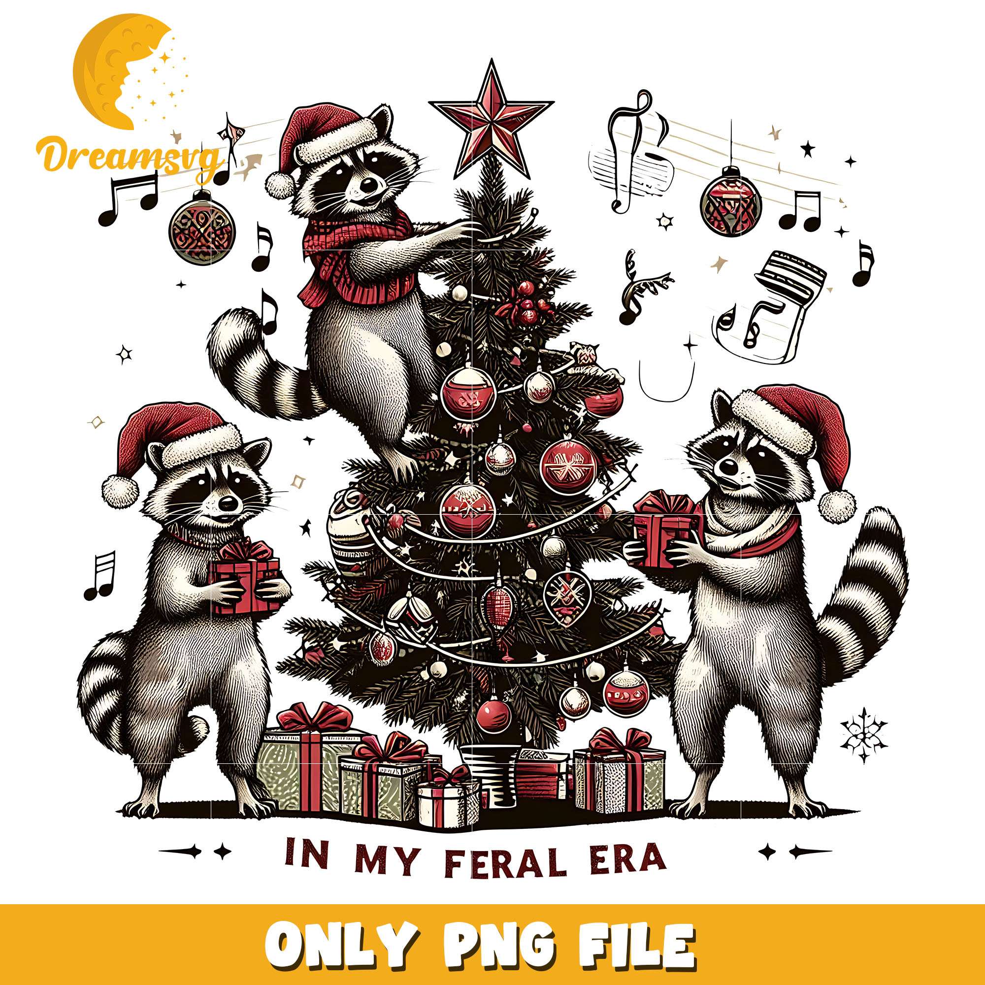 Raccoon in my feral era png, Raccoon png, christmas png