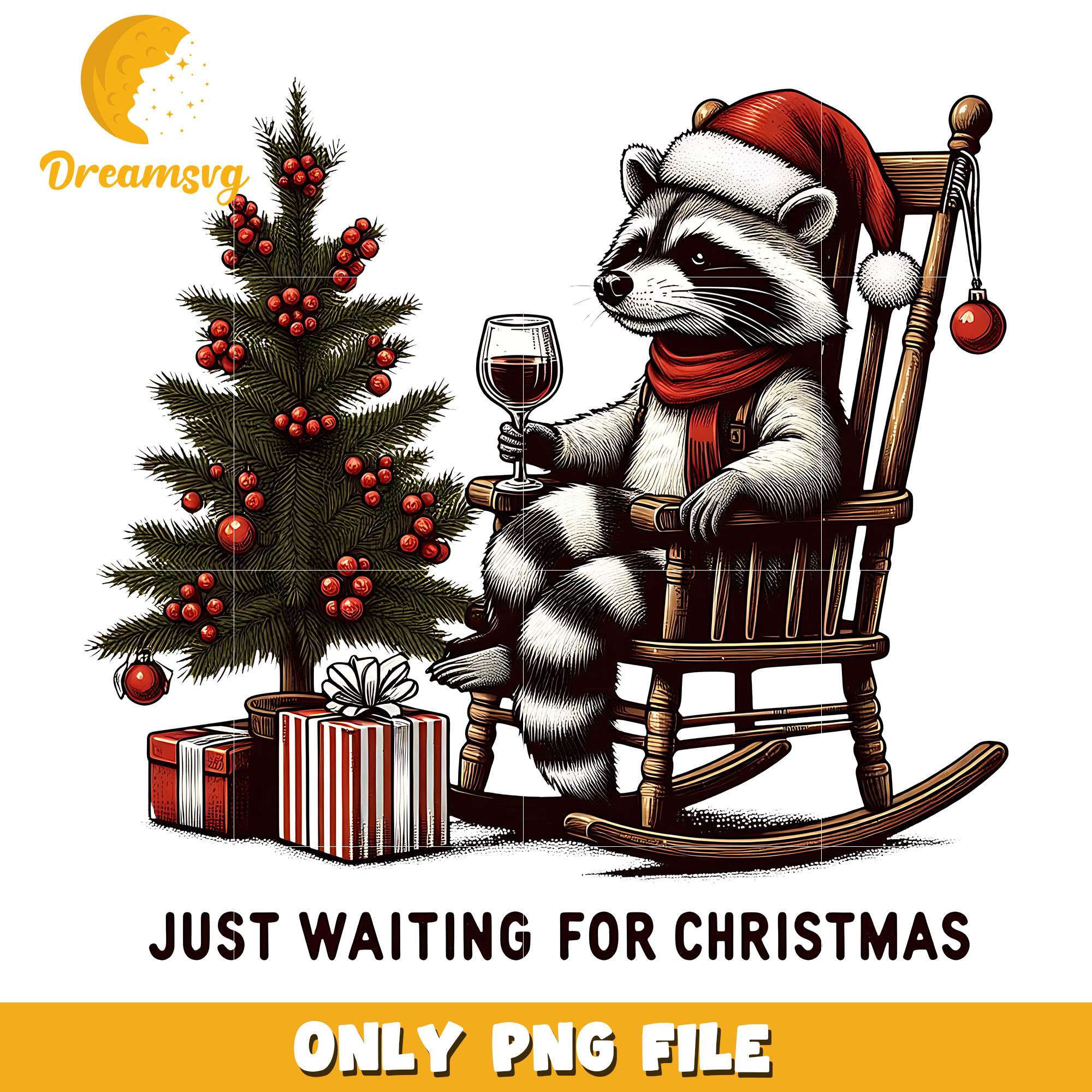 Raccoon just waiting for christmas png, raccoon png, christmas png