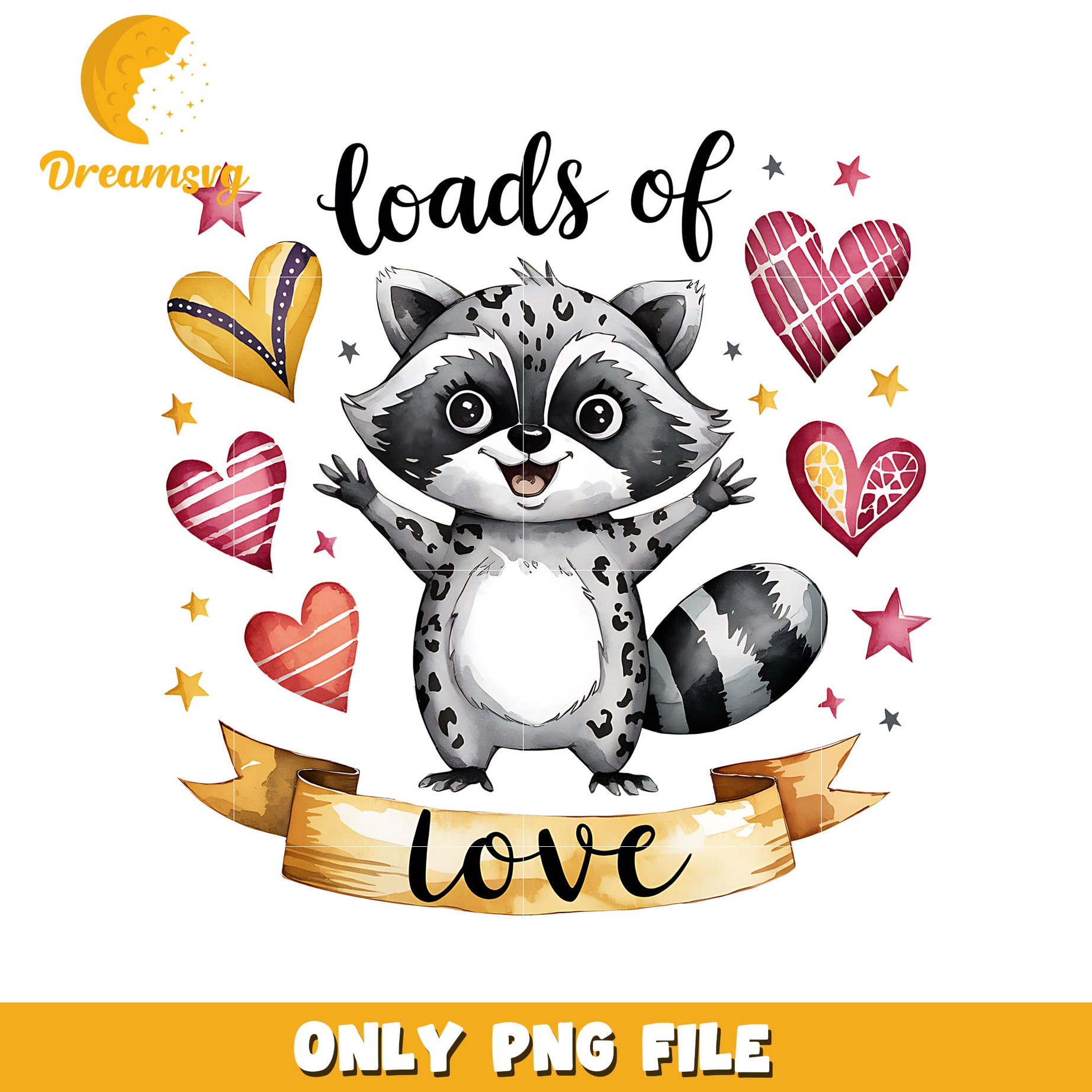 Raccoon loads of love valentine png, raccoon png, love png