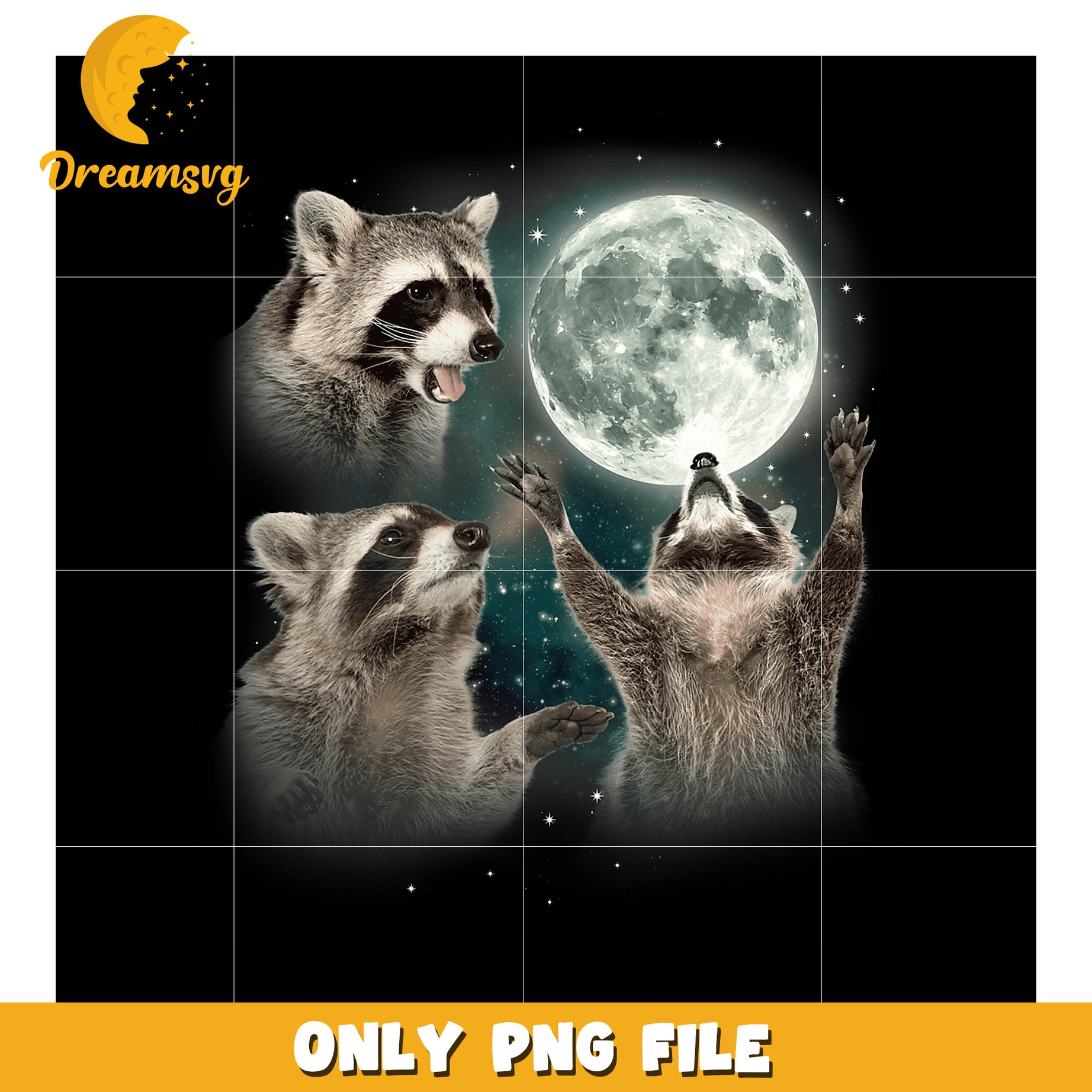 Raccoons Reaching for Moon PNG