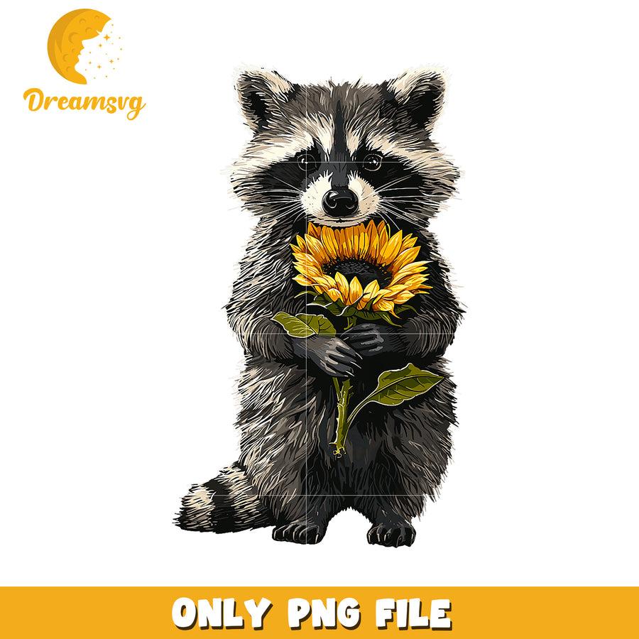 Raccoon with Sunflower PNG Image Download