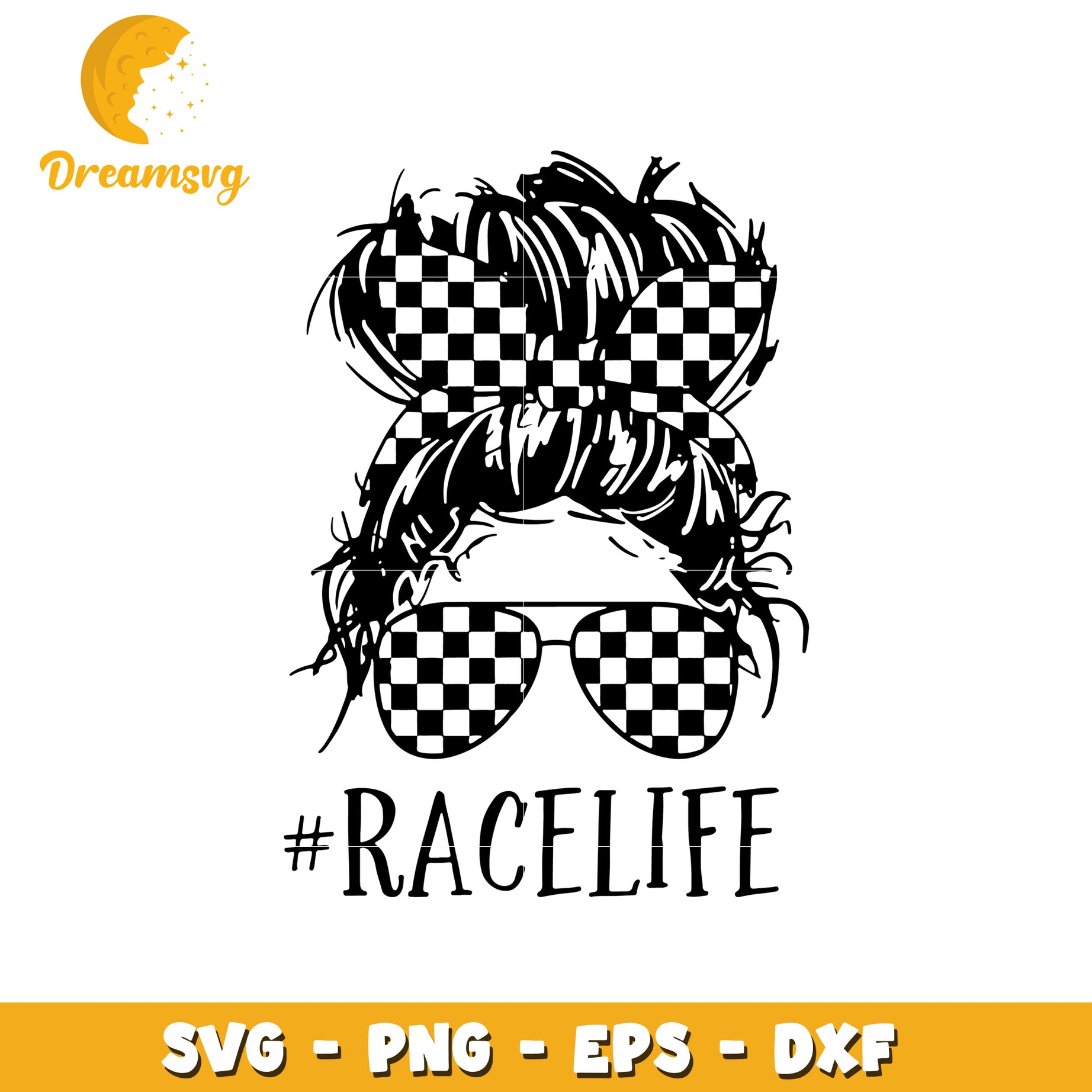 Race mom messy bun black and white svg, race life svg, messy bun svg
