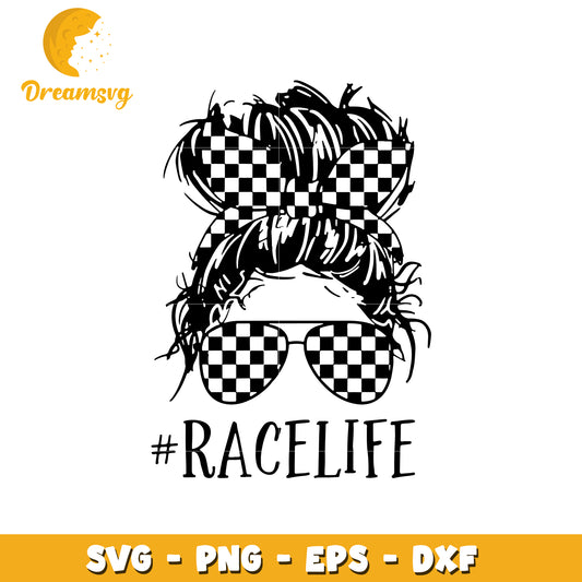 Race mom messy bun black and white svg, race life svg, messy bun svg