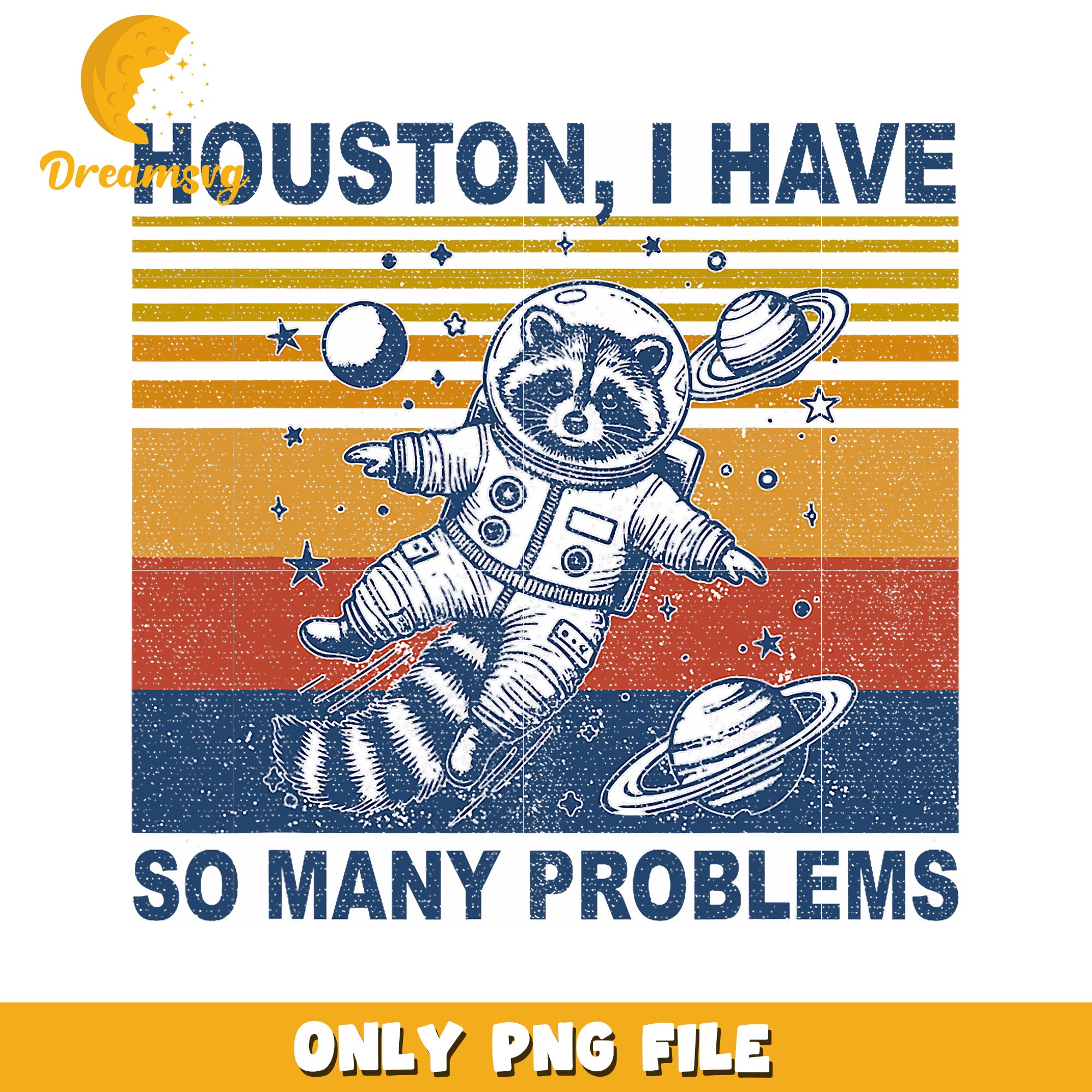 Racoon Astronaut Retro Vintage PNG Design