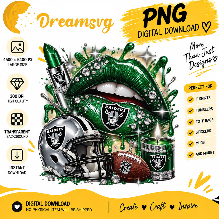 Raiders Dripping Lips PNG, Green Rhinestone Football Helmet