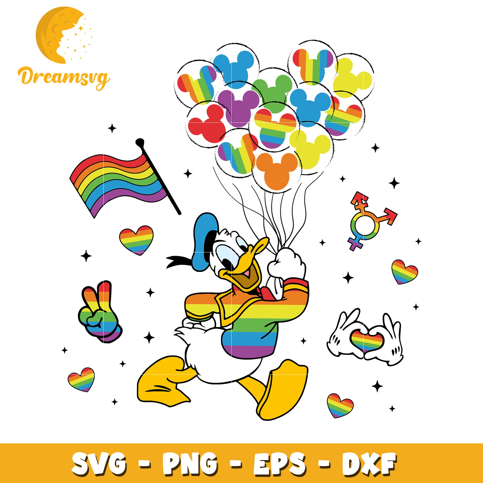 Rainbow Donald Duck SVG PNG EPS DXF