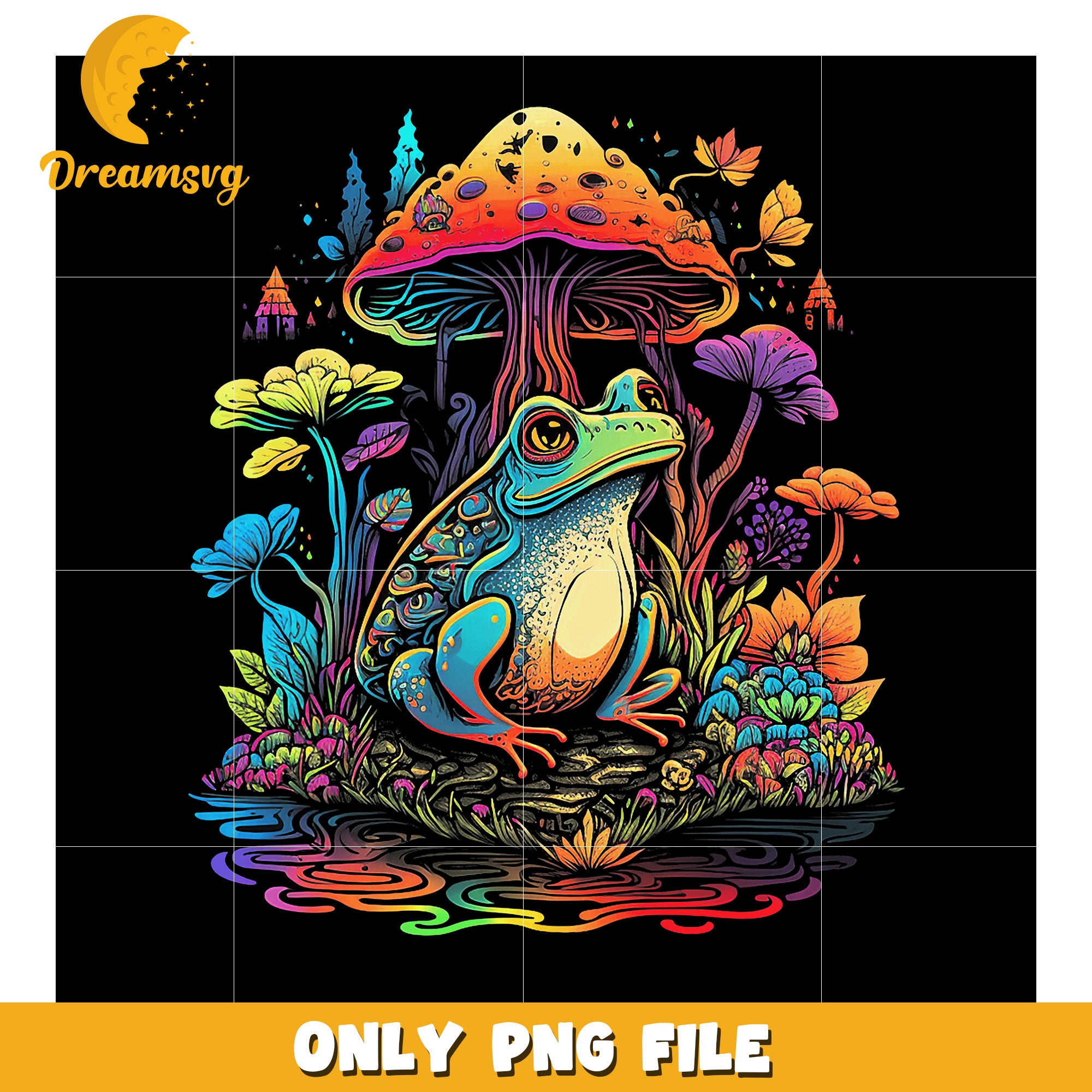 Rainbow Frog Mushroom PNG Sublimation Design
