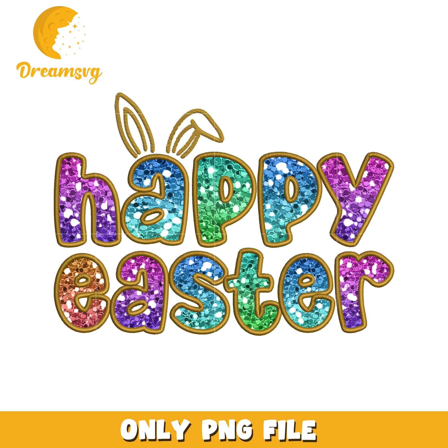 Rainbow Glitter Happy Easter PNG