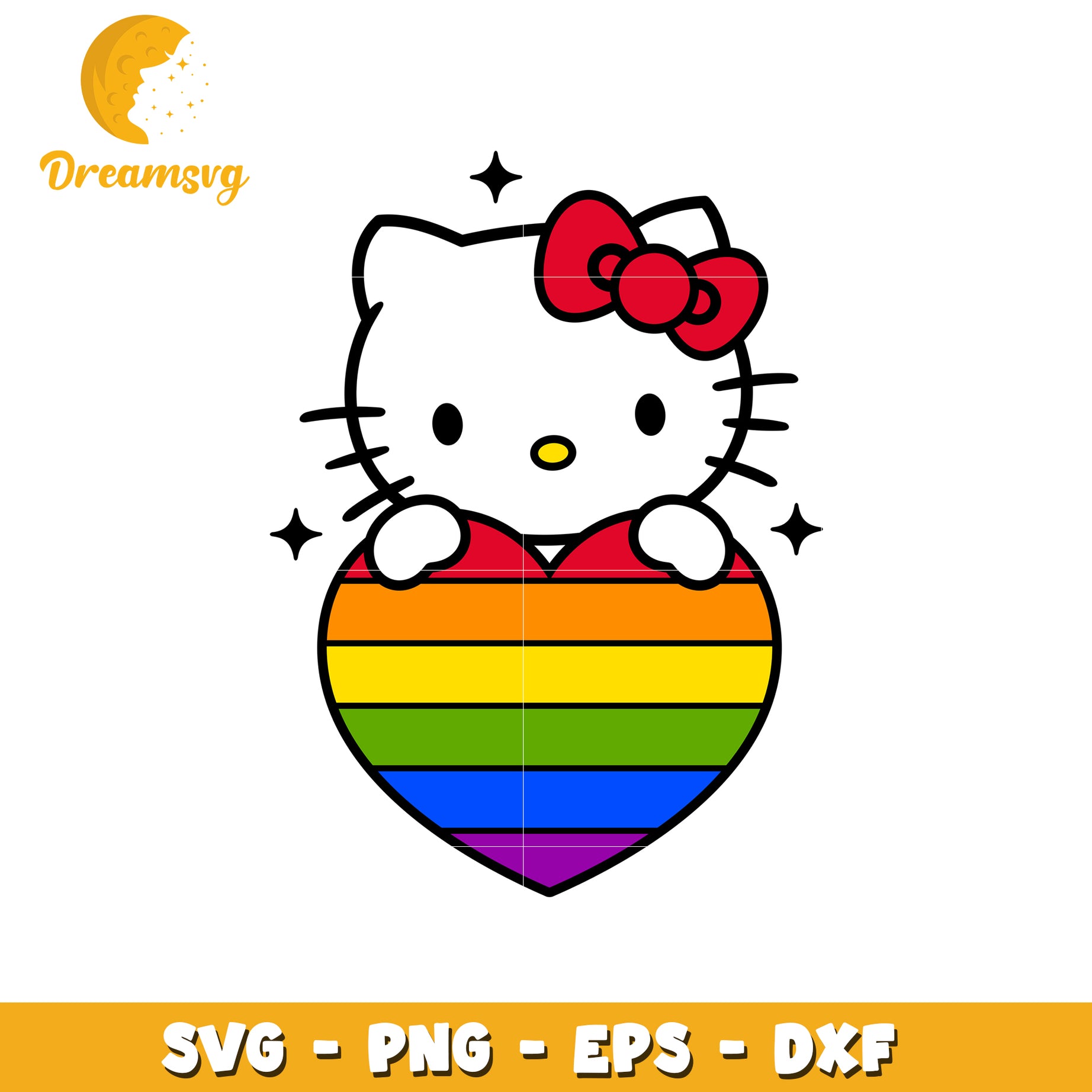 Rainbow Heart Hello Kitty SVG PNG EPS DXF