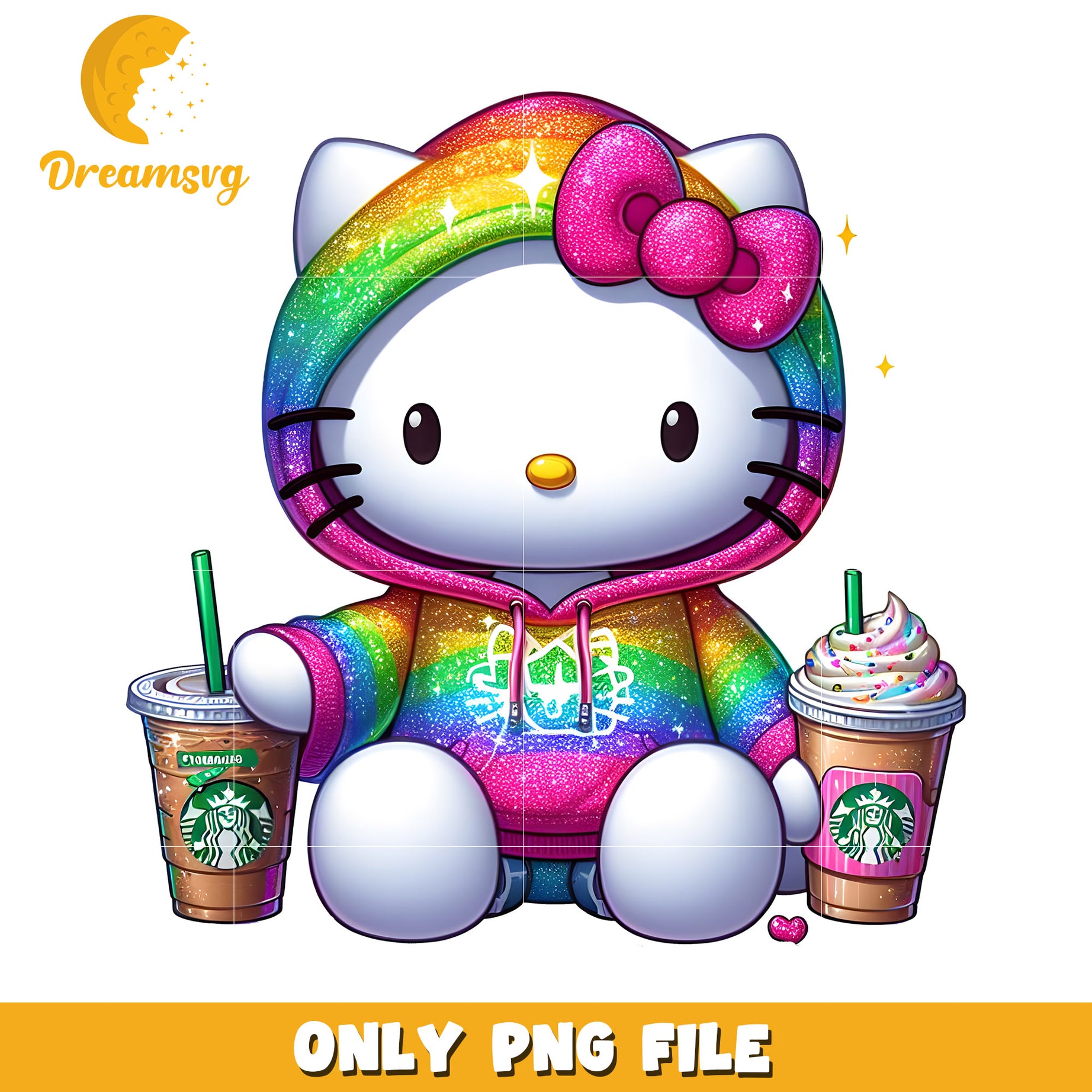 Rainbow Hello Kitty PNG Hoodie Starbucks