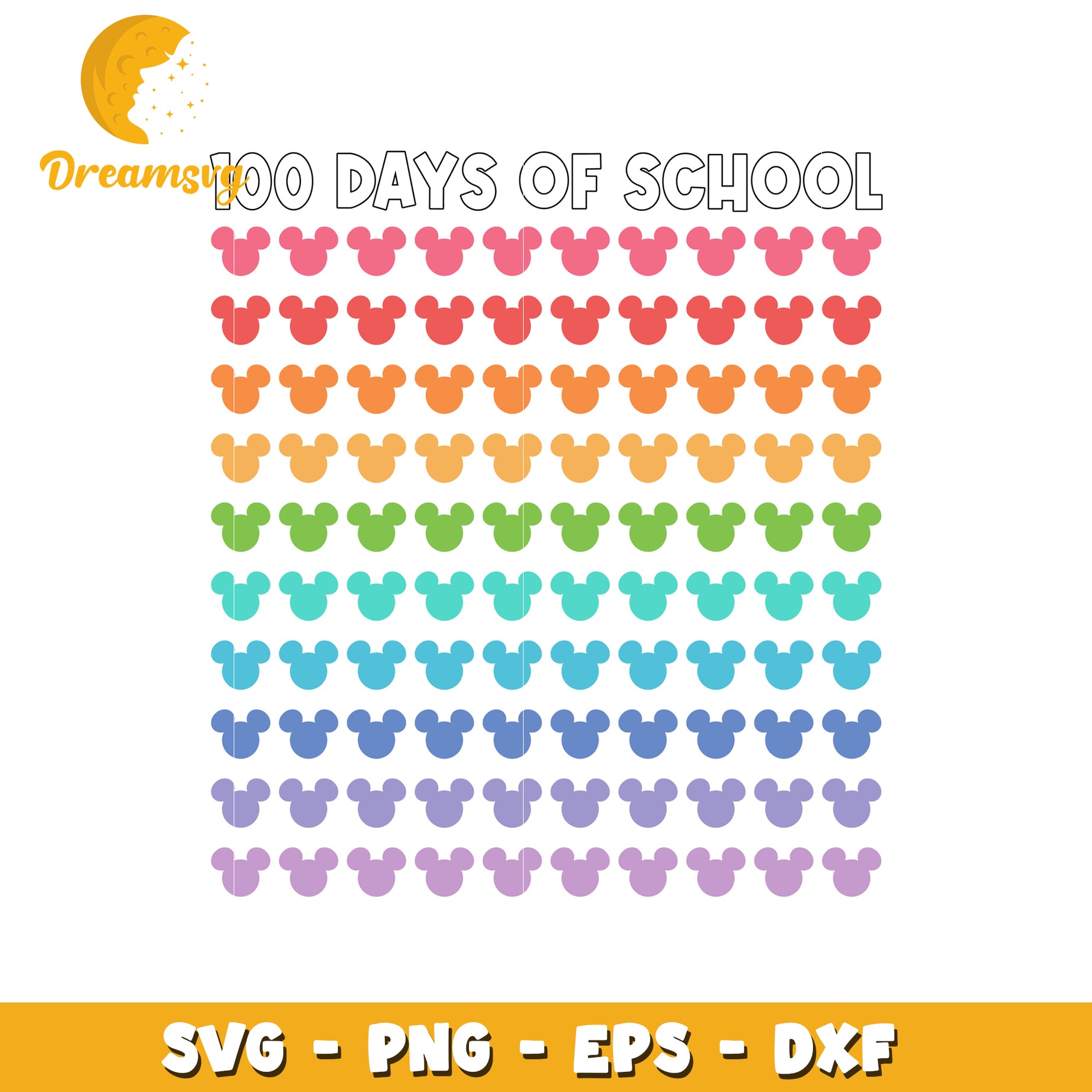 Rainbow Mickey 100 Days School SVG