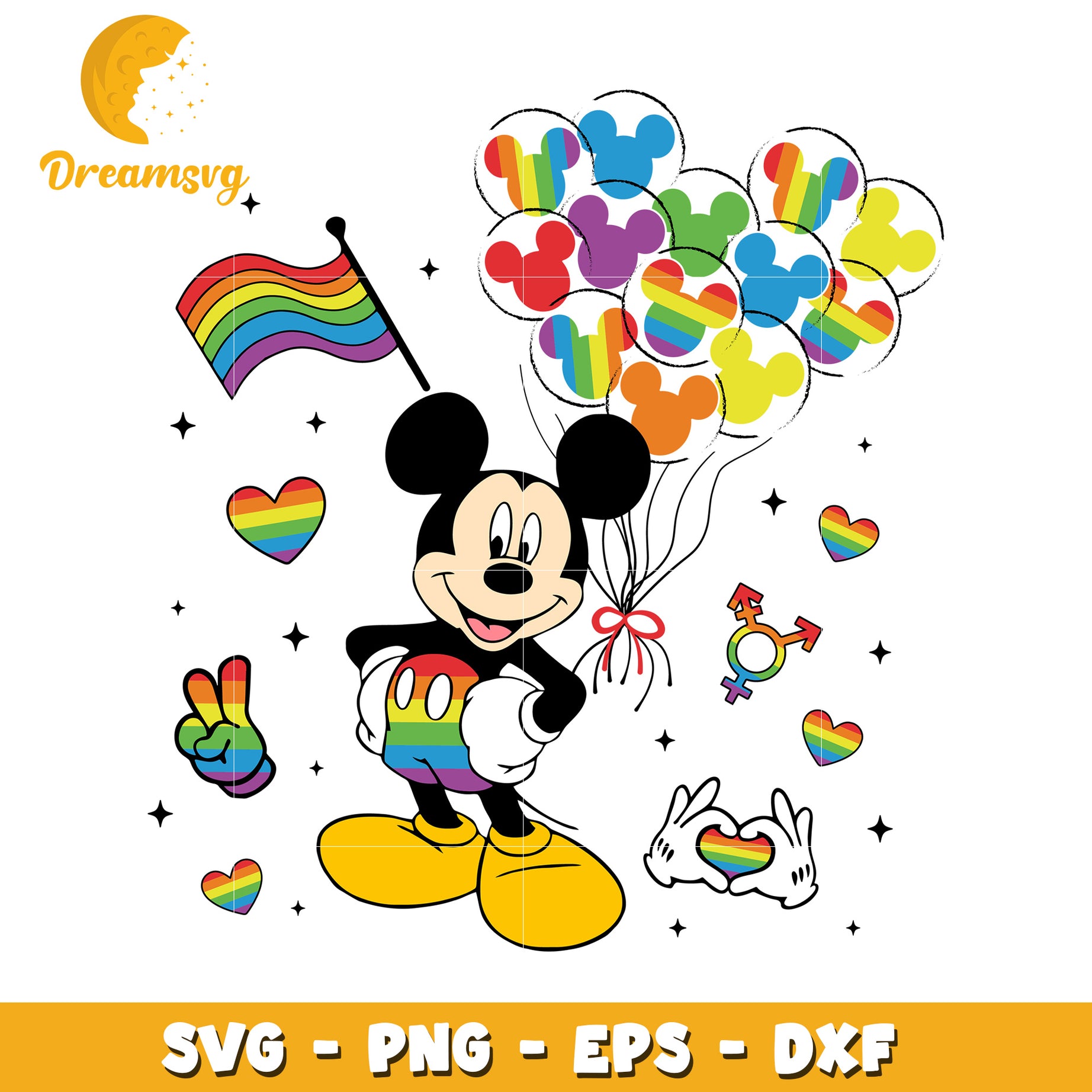 Rainbow Mickey Mouse SVG PNG EPS DXF