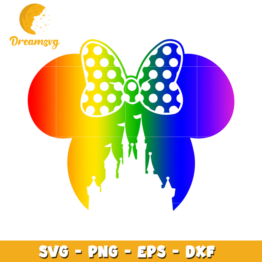 Rainbow Minnie Bow Castle SVG PNG EPS DXF