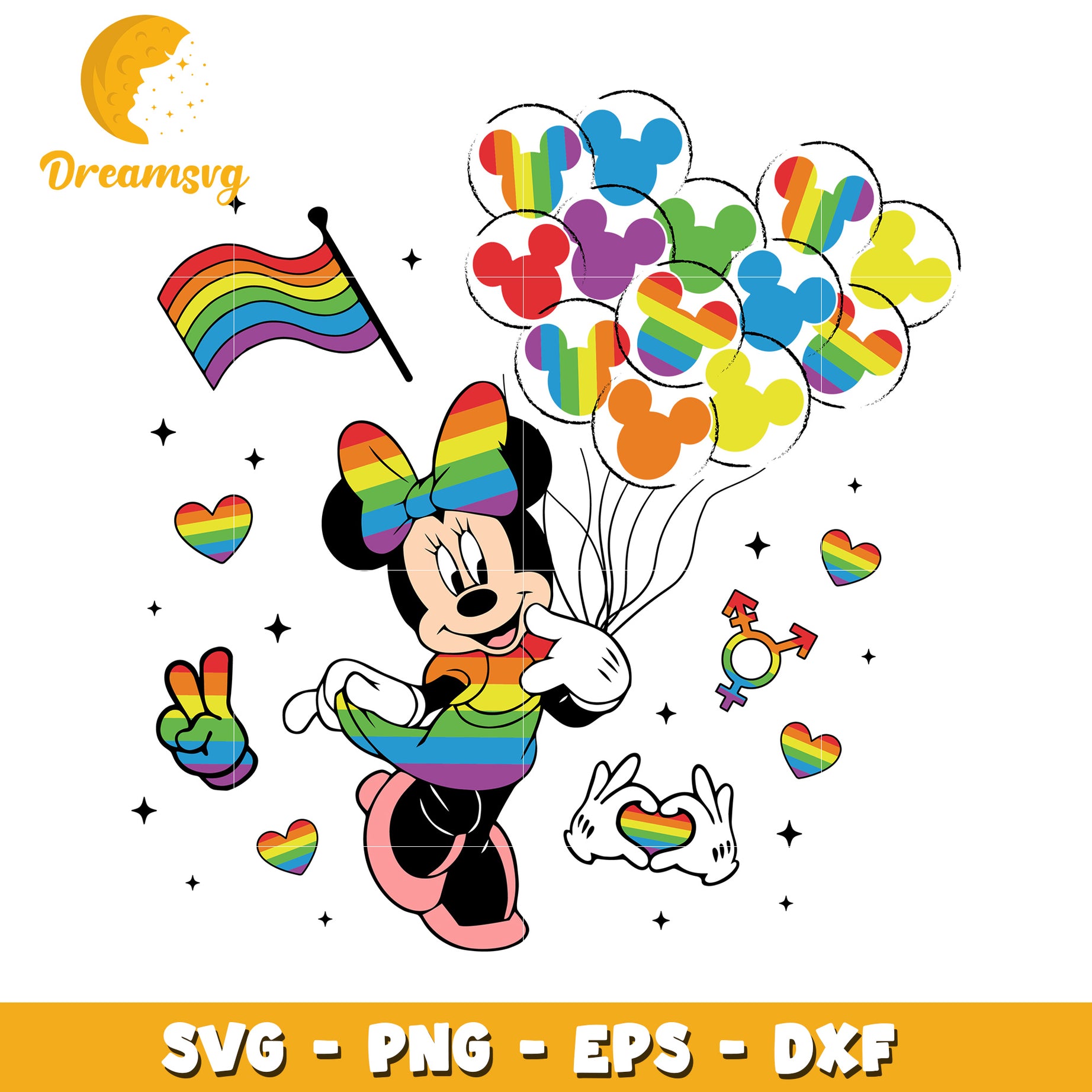 Rainbow Minnie Mouse SVG PNG EPS DXF