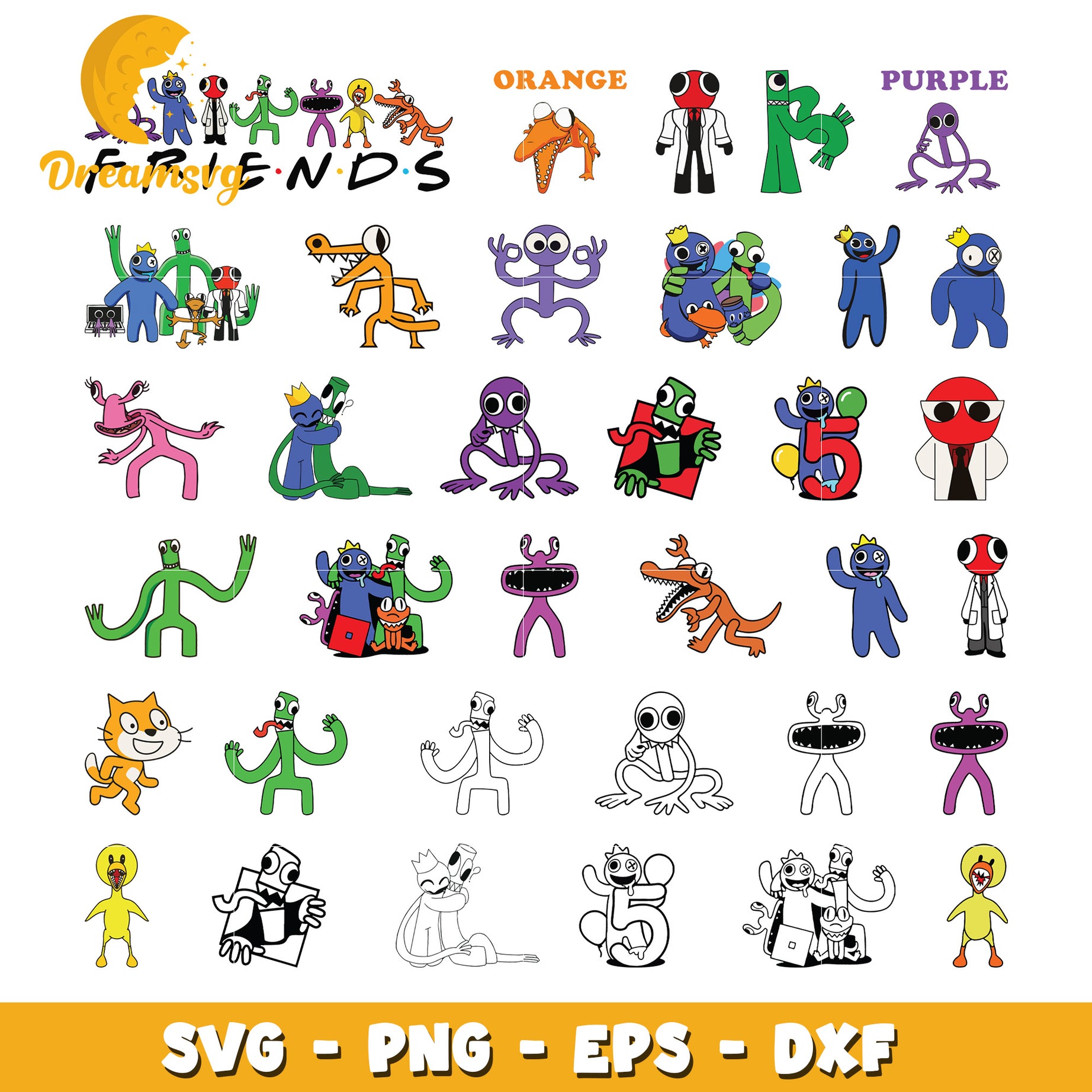 Rainbow friends roblox bundle svg, cartoon characters svg