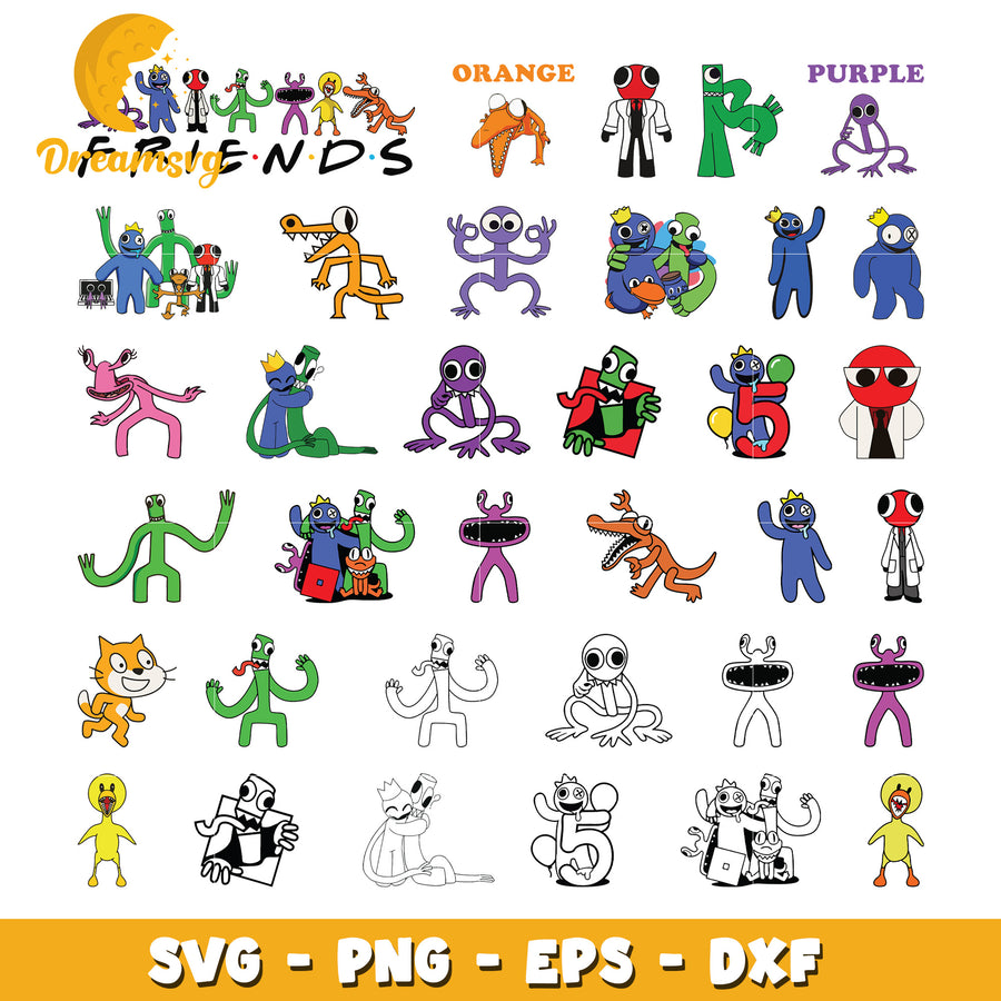 Rainbow friends roblox bundle svg, cartoon characters svg
