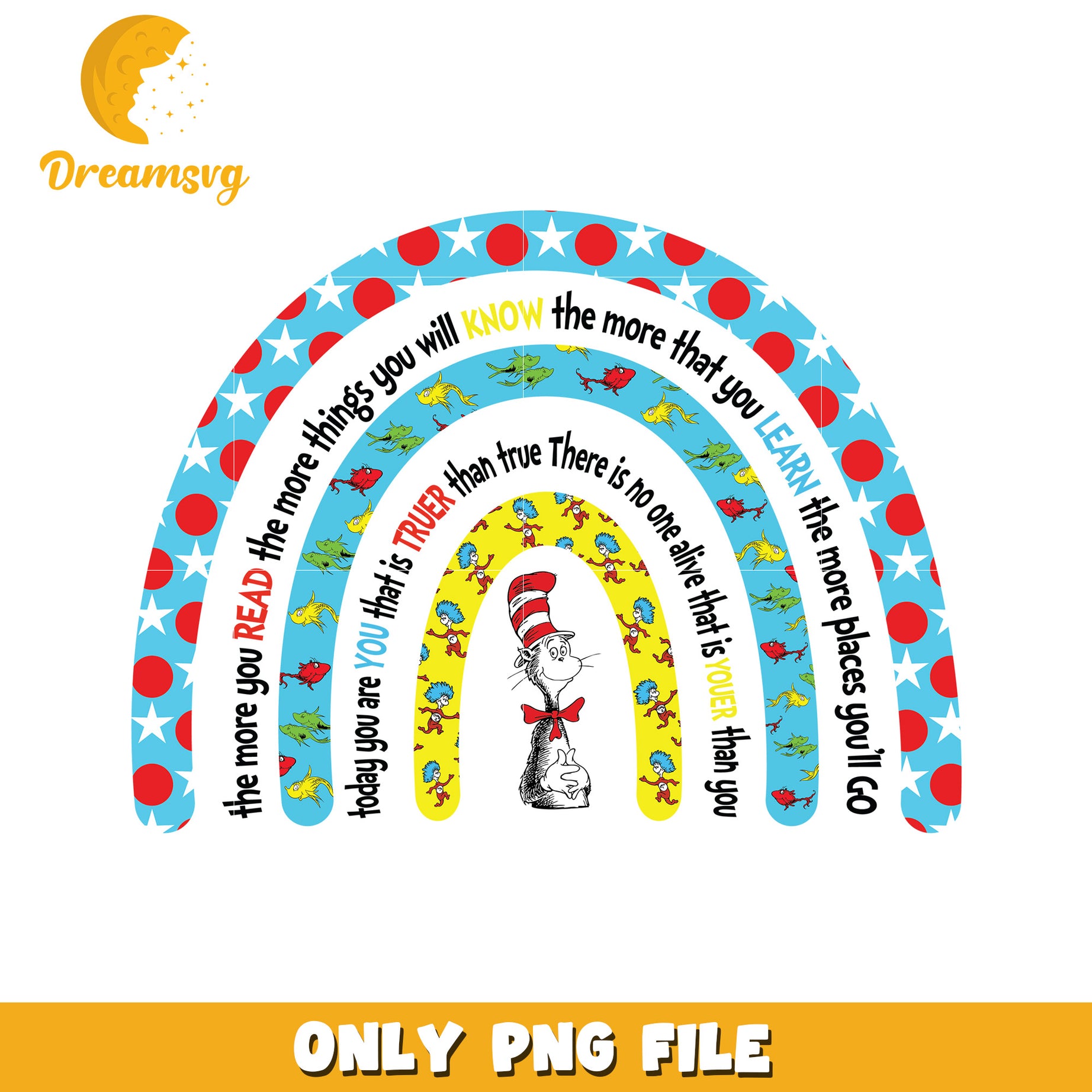 Rainbow quotes cat in the hat png, dr seuss day png, quotes png