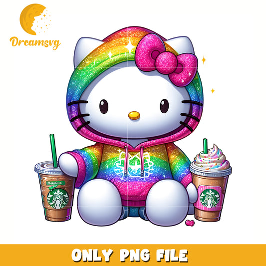 Rainbow starbucks kitty png, hello kitty png, hello kitty toys png