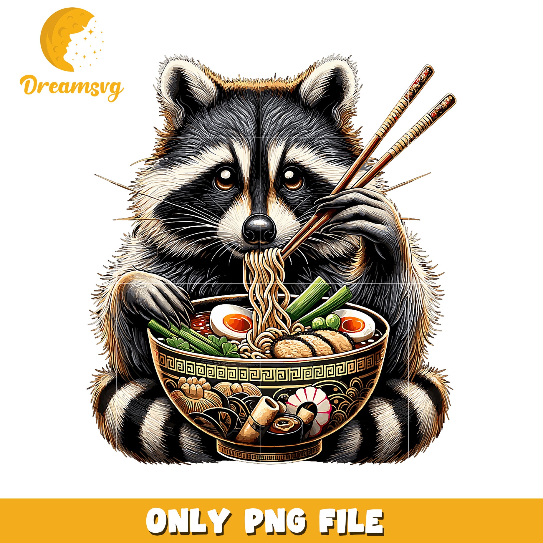 Ramen Raccoon PNG Cute Animal Design