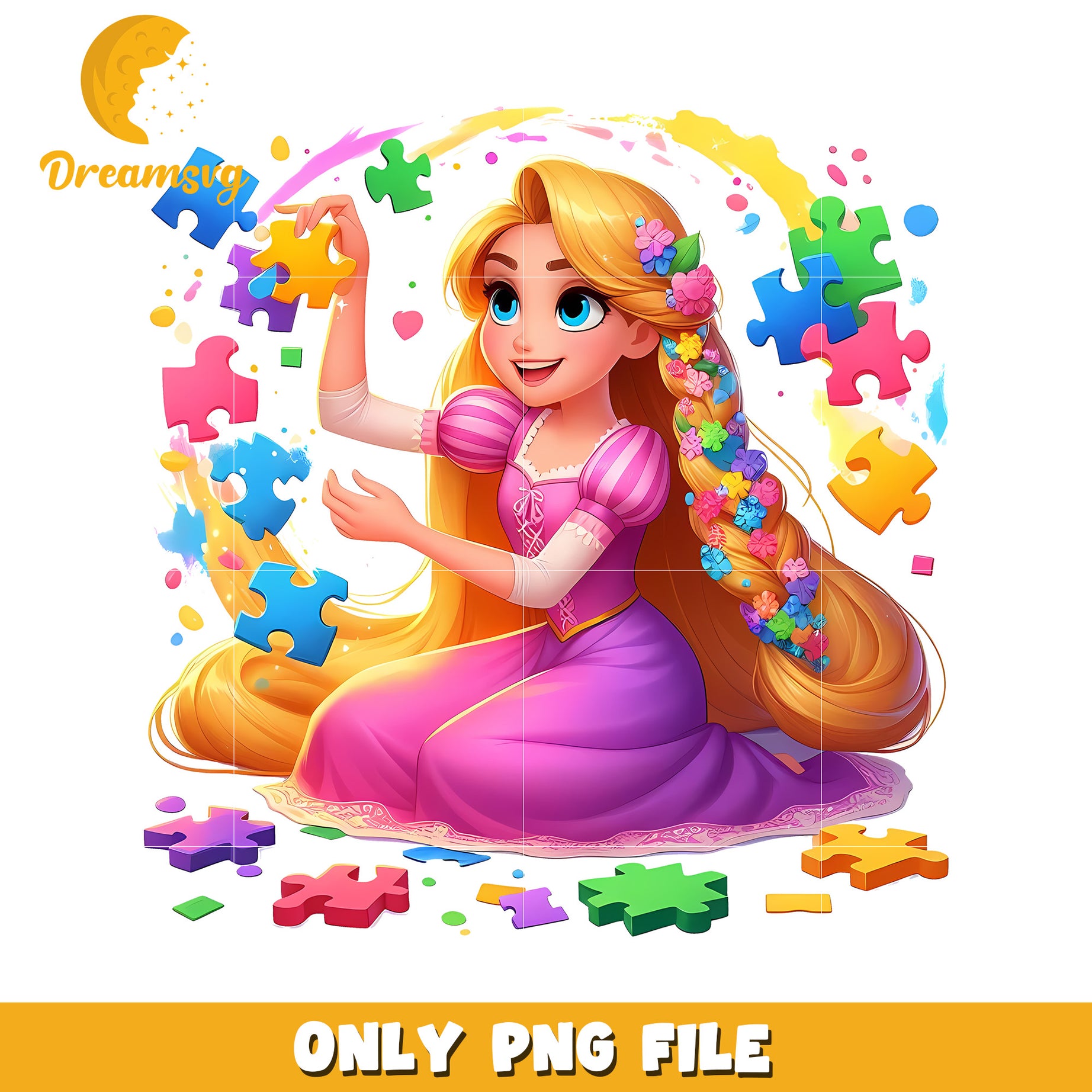 Rapunzel autism awareness png, autism awareness puzzle piece png