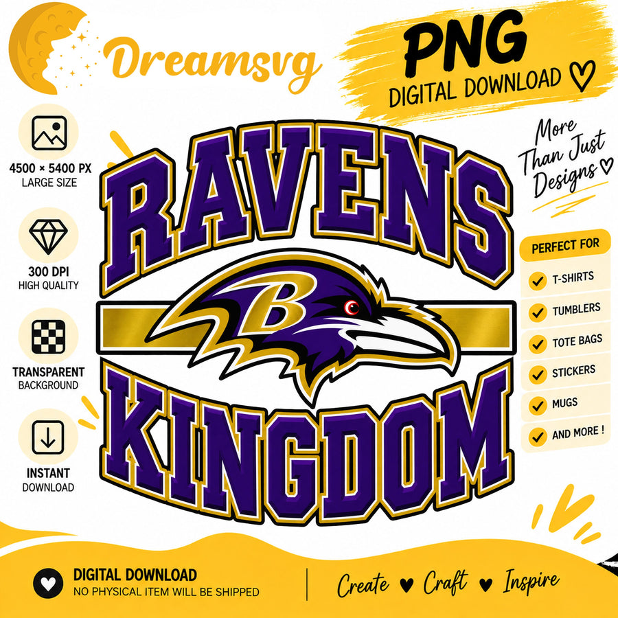 Ravens Kingdom PNG, Baltimore Football Fan Sublimation