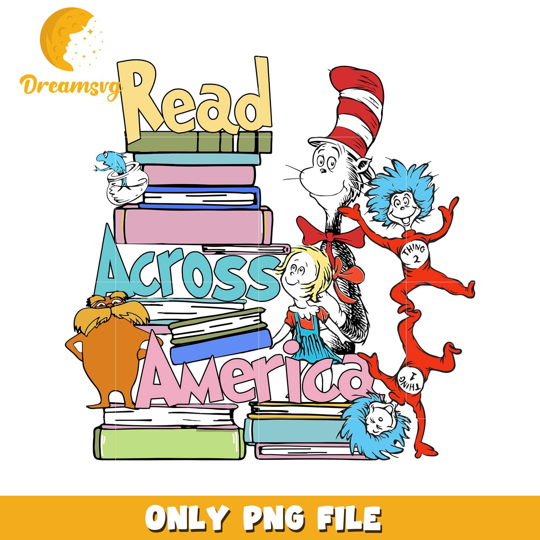Read Across America Colorful Book Stack PNG Design File