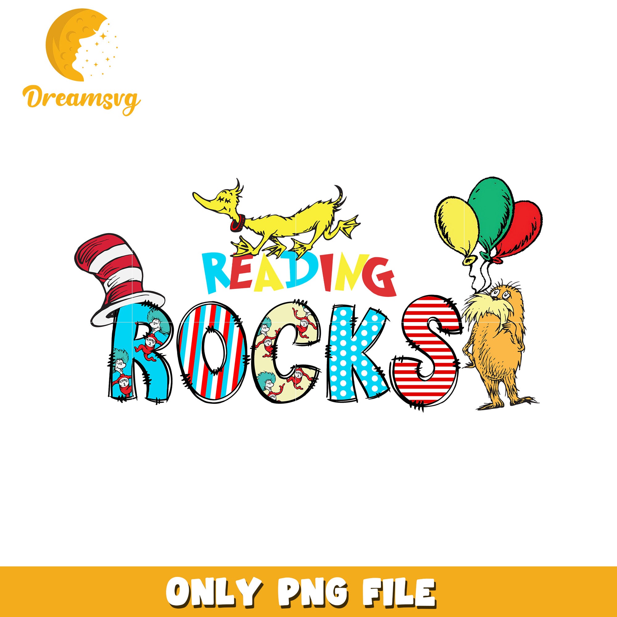 Reading Rocks PNG Seuss Design