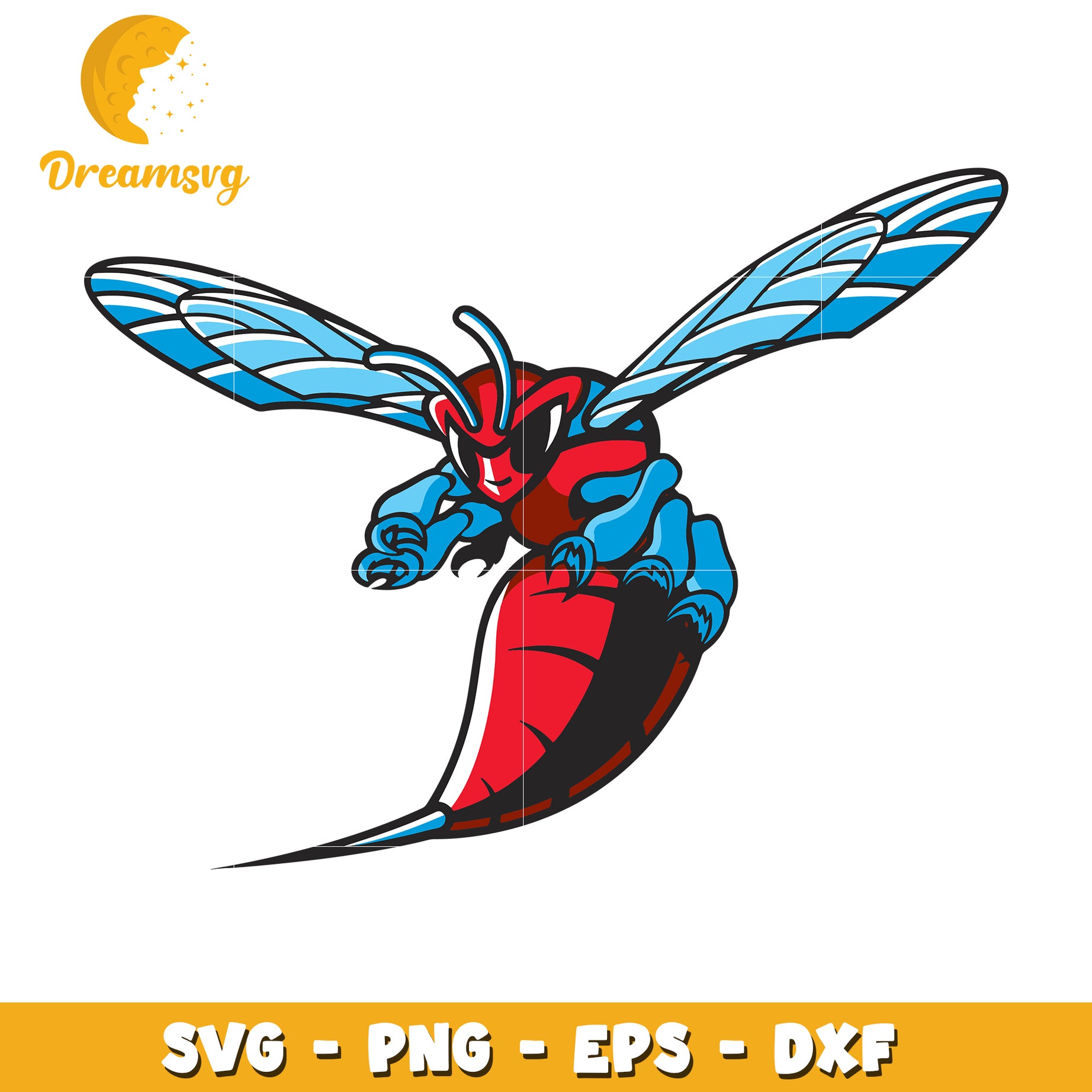 Red Blue Hornet Mascot SVG PNG EPS DXF