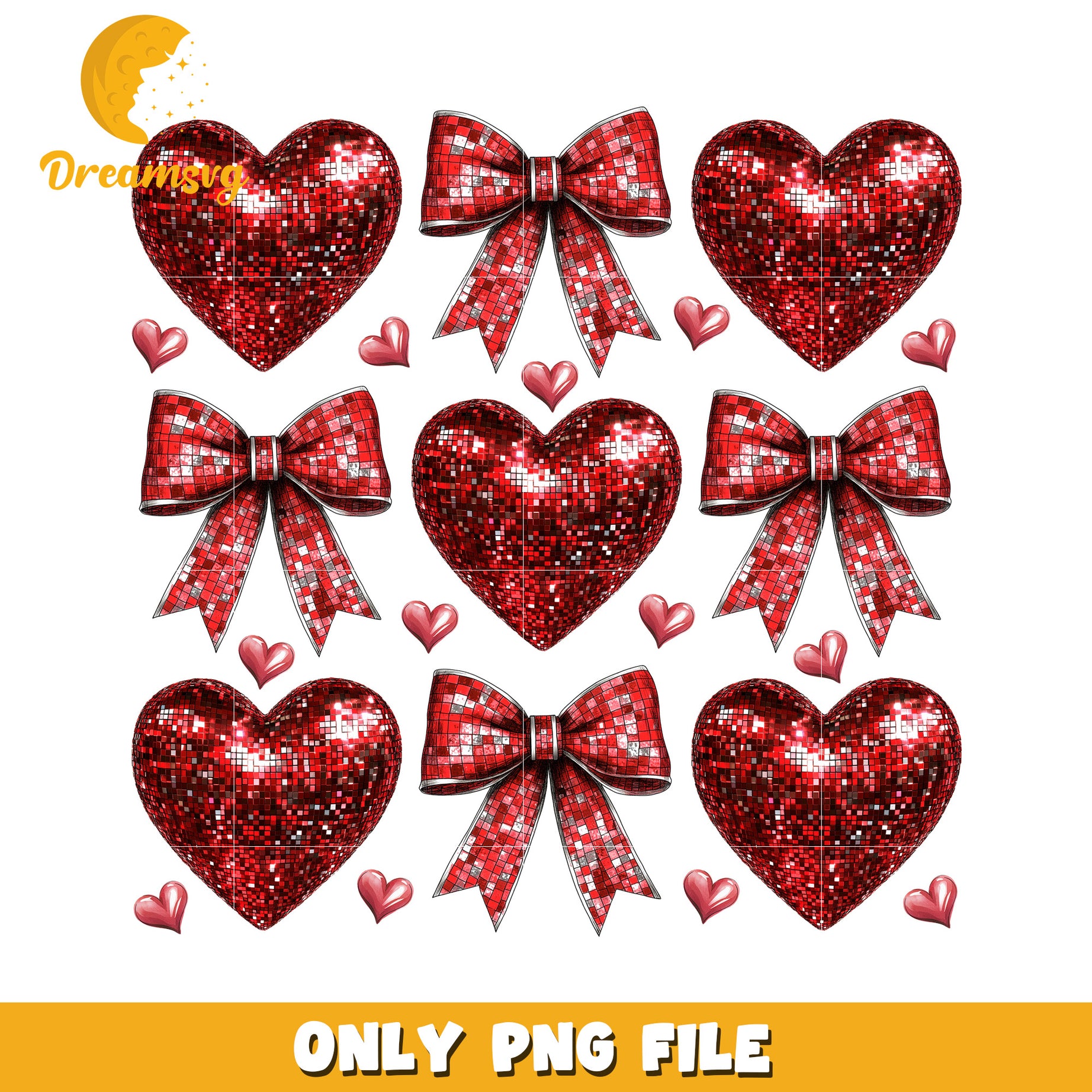 Red Glitter Hearts PNG Valentines Day