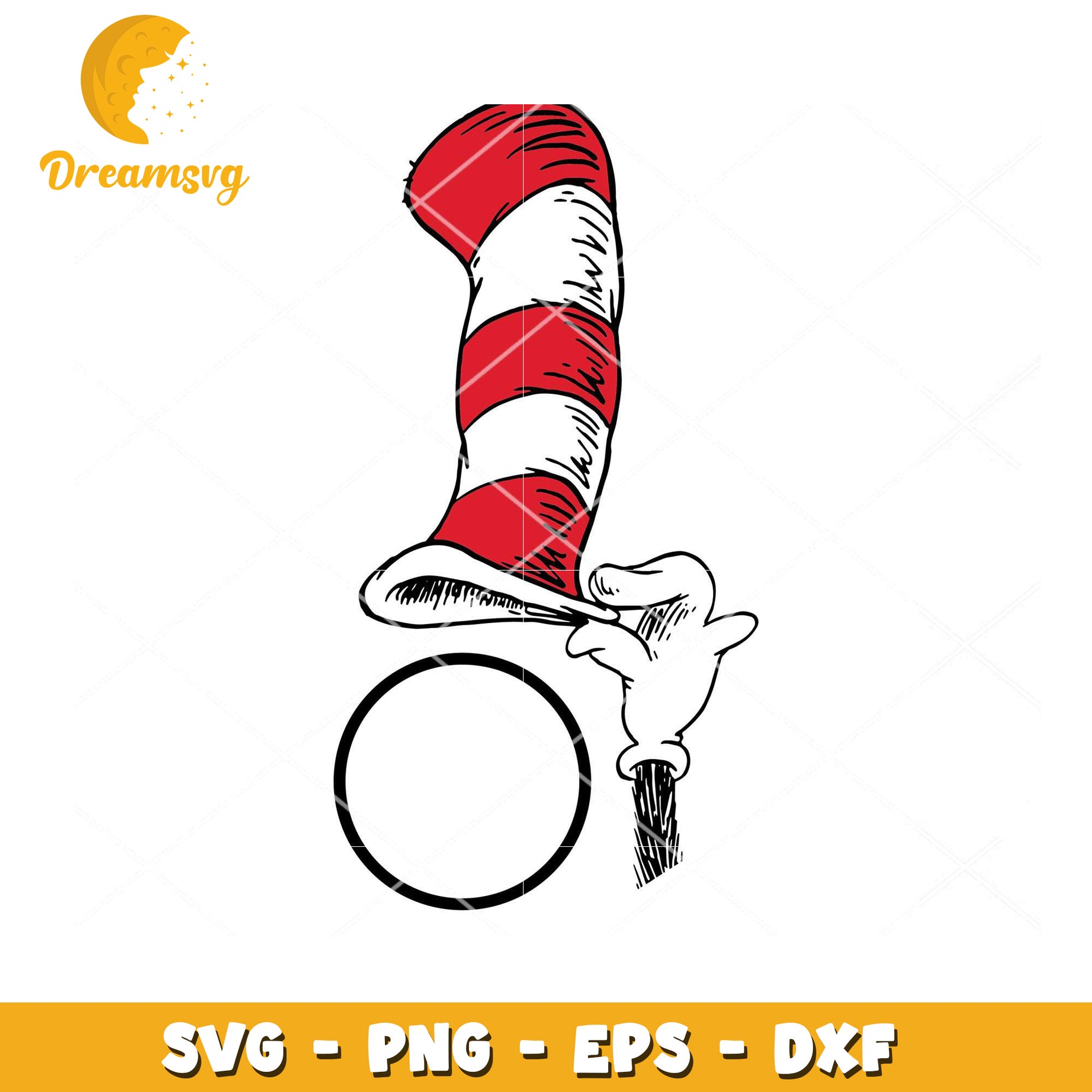 Red and White Striped Cat in the Hat SVG Instant Download Art