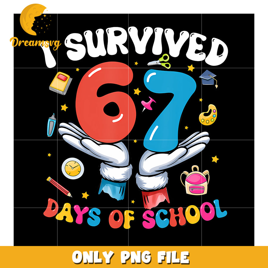 Red and blue 67 days of school png, six seven kid​ png, colorful 67 png