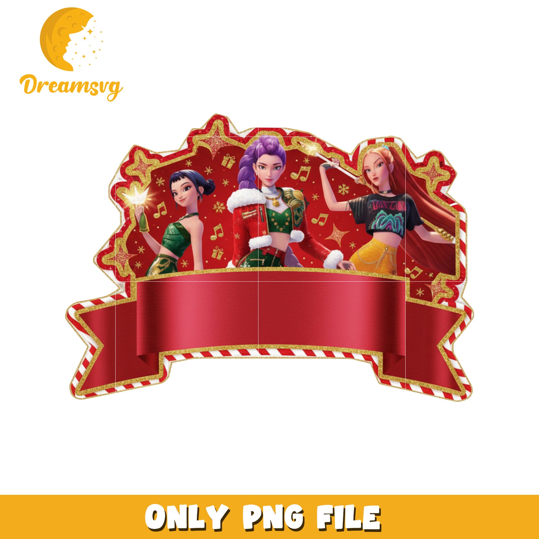 Red bow huntrix christmas png, kpop demon hunters​ png, christmas lights png